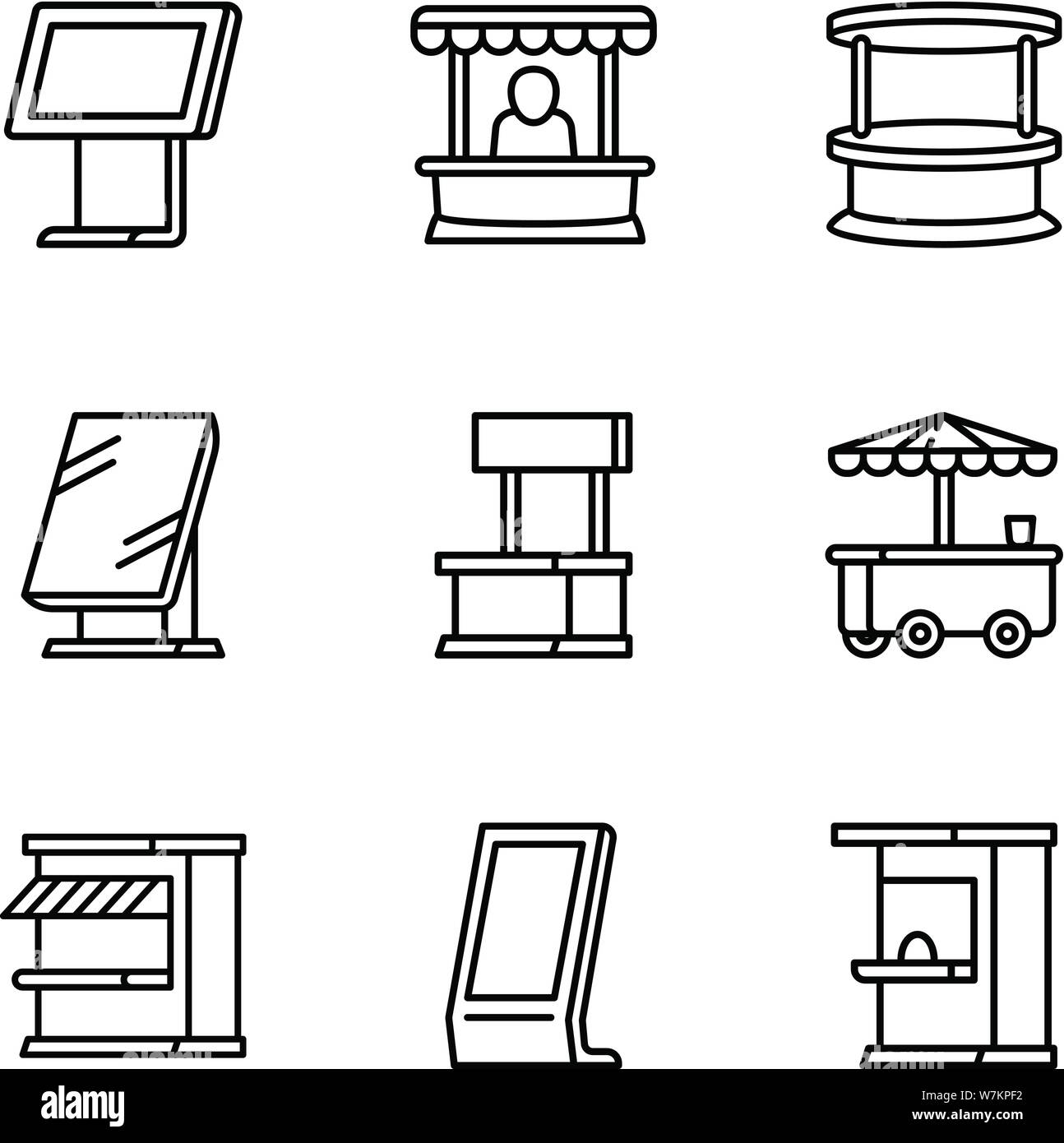 Street shop kiosk icon set. Outline set of 9 street shop kiosk vector ...