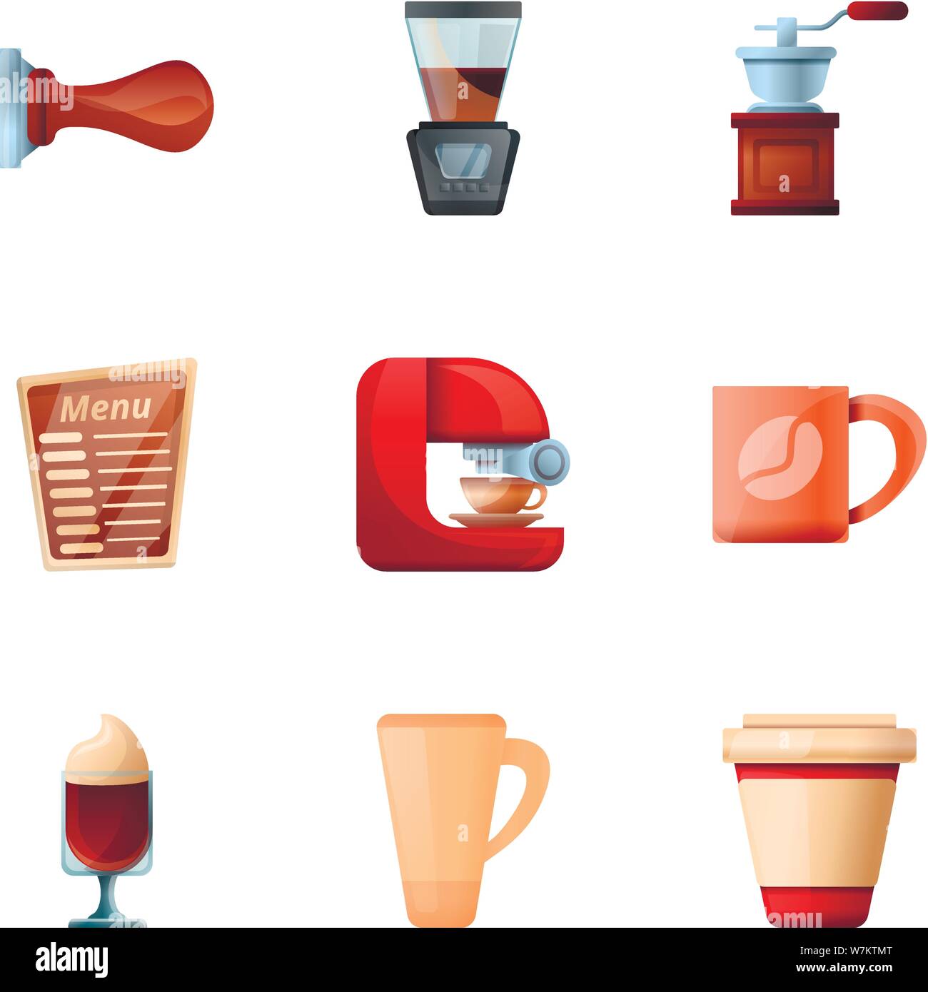 Coffee cup icon set. Vector set of line and colorful flat coffee