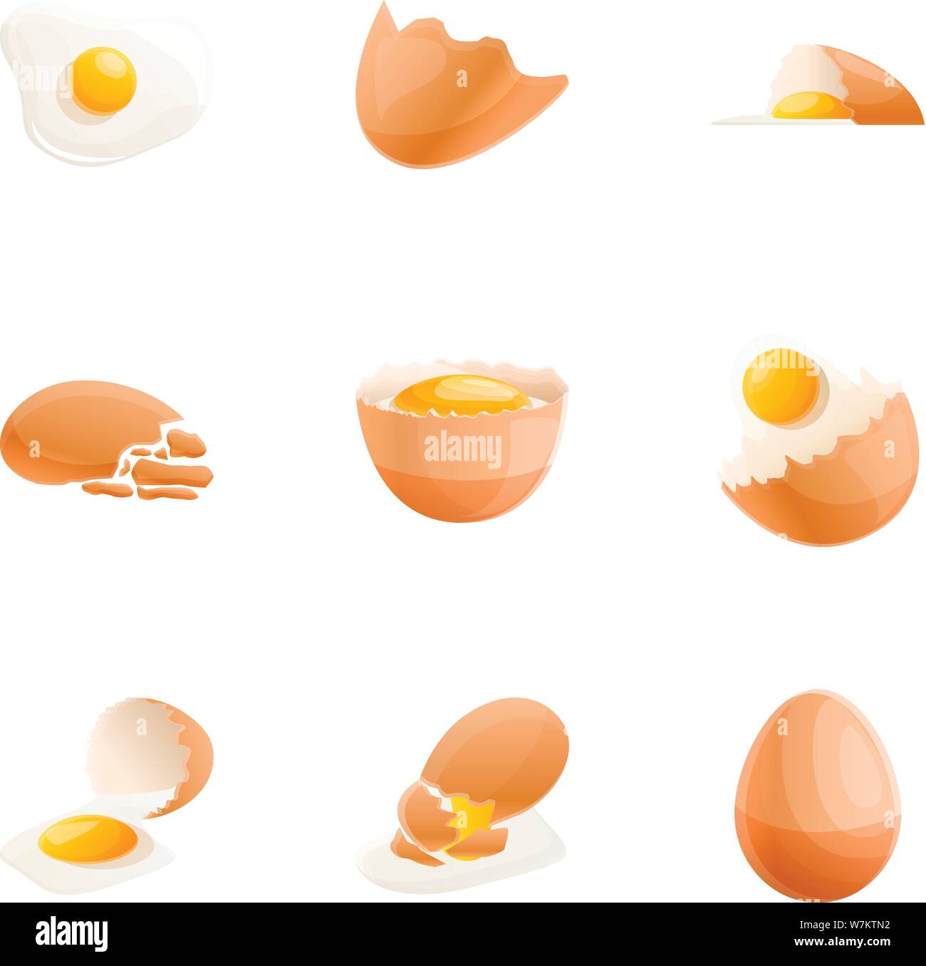 Cracked eggshell icon set. Cartoon set of 9 cracked eggshell vector ...