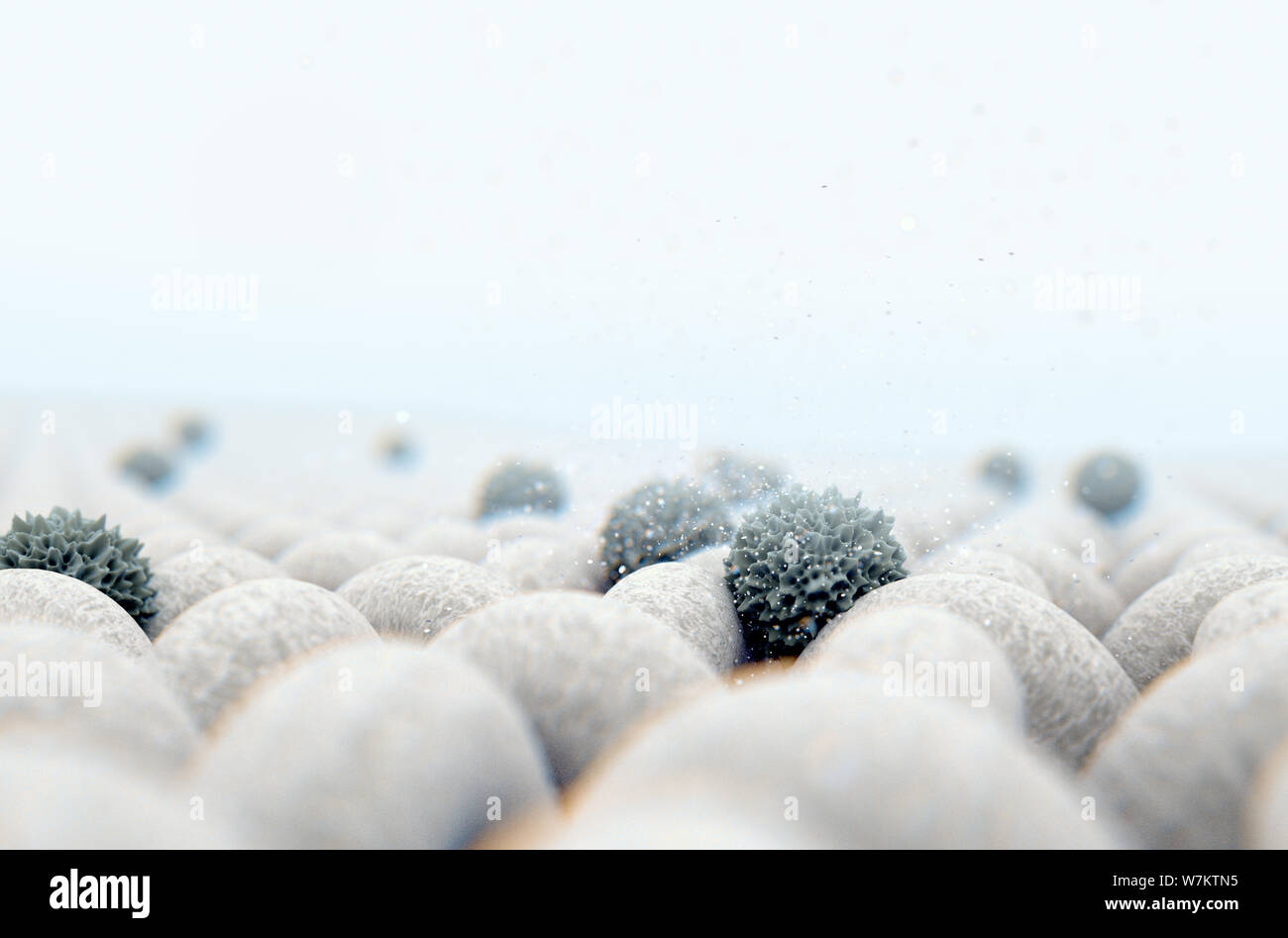 A microscopic close up view of a simple woven textile and a visible germ particle  - 3D render Stock Photo