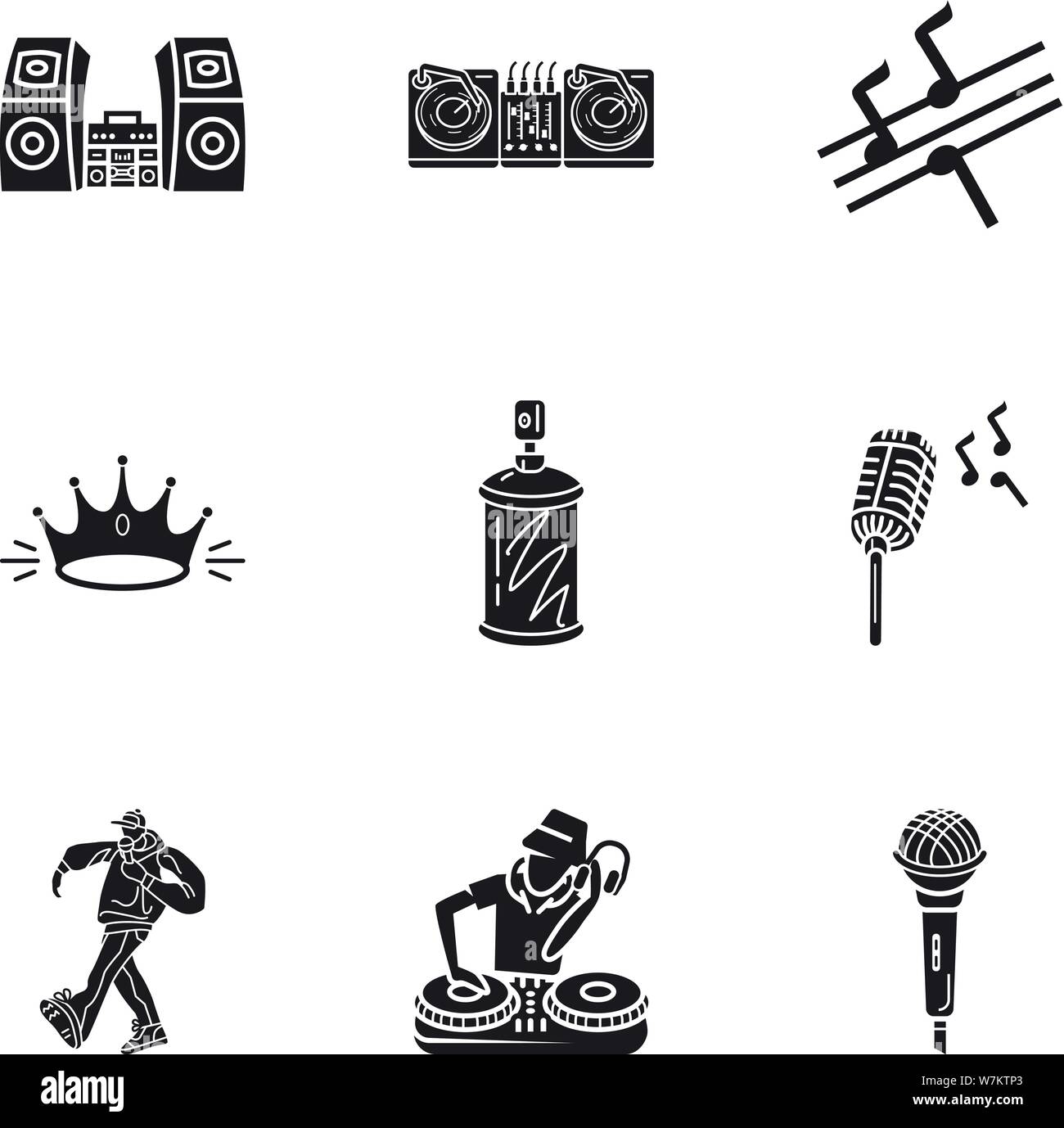 Dance hiphop icon set. Simple set of 9 dance hiphop vector icons for(04)