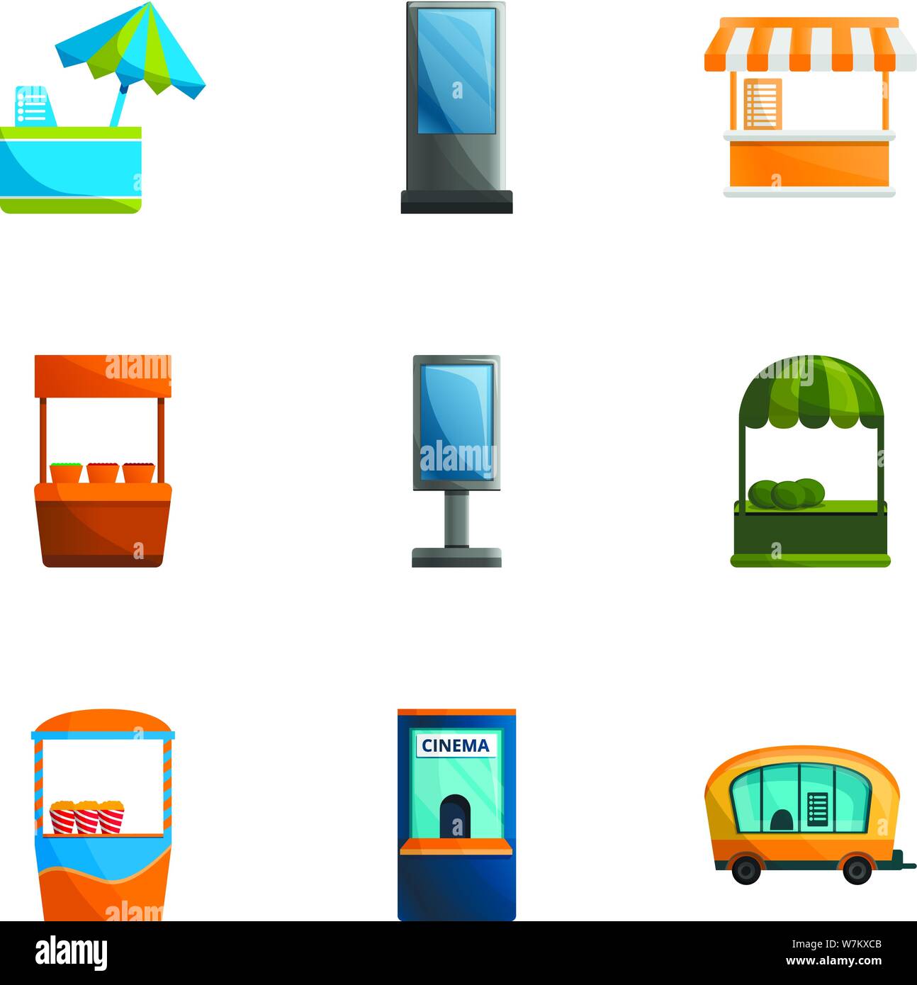 Street store icon set. Cartoon set of 9 street store vector icons for ...