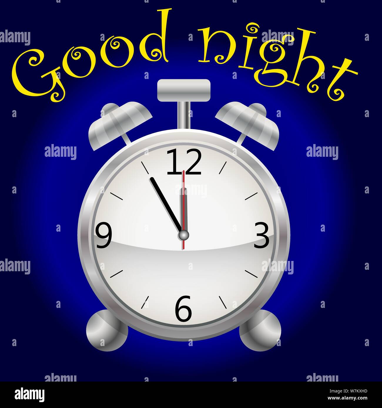 Realistic alarm clock on a dark background. Good Night's Inscription