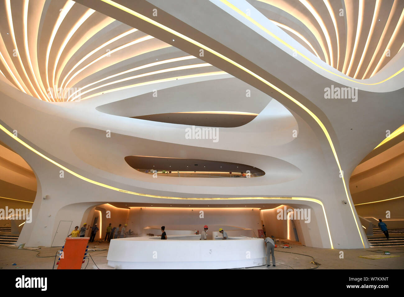 Interior view of the Grand Theatre under construction at the Changsha Meixihu International Culture and Art Centre designed by Iraqi-British architect Stock Photo