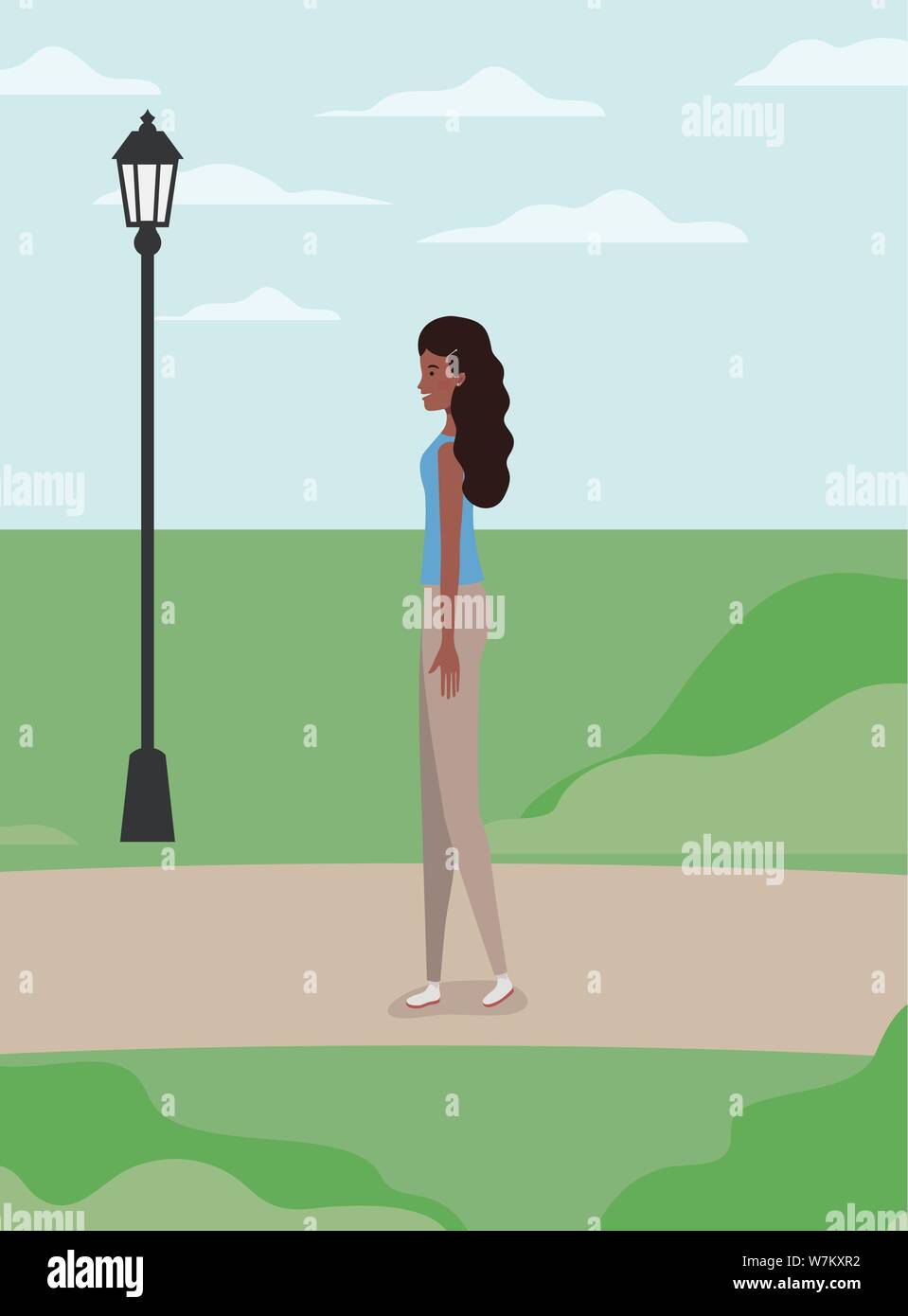 young and beautiful afro girl in the field character Stock Vector Image ...
