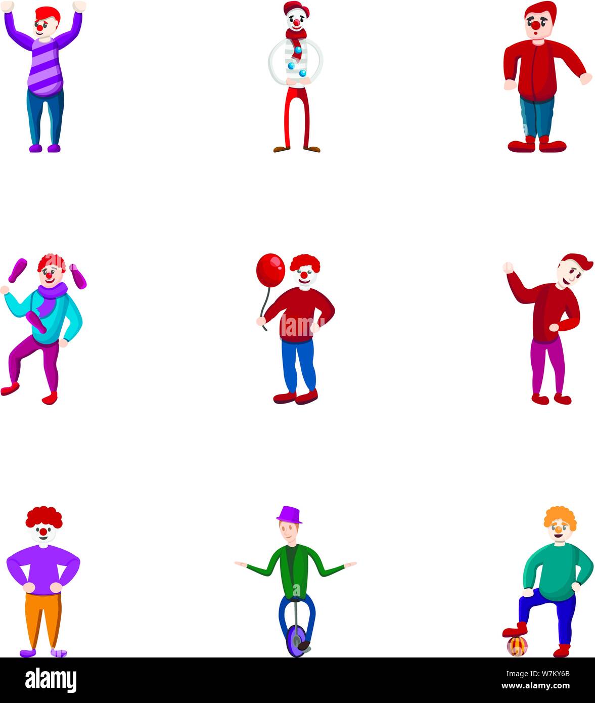 Circus clown icon set. Cartoon set of 9 circus clown vector icons for ...