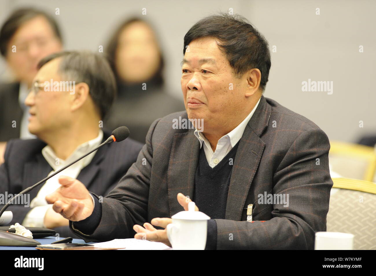 --FILE--Cho Tak Wong (Cao Dewang), Chairman of Fuyao Group and Chairman of Fuyao Glass Industry Group Co., attends a panel discussion during the Third Stock Photo