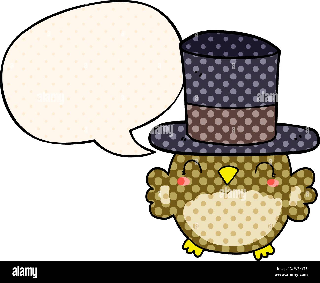 cartoon owl wearing top hat with speech bubble in comic book style ...