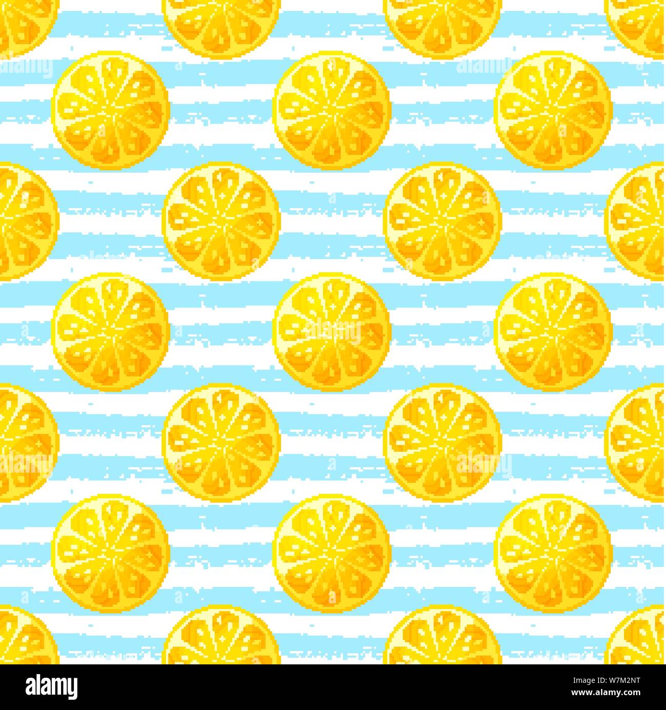 Seamless pattern with lemon slices. Striped vector background with citrus fruit. Stock Vector