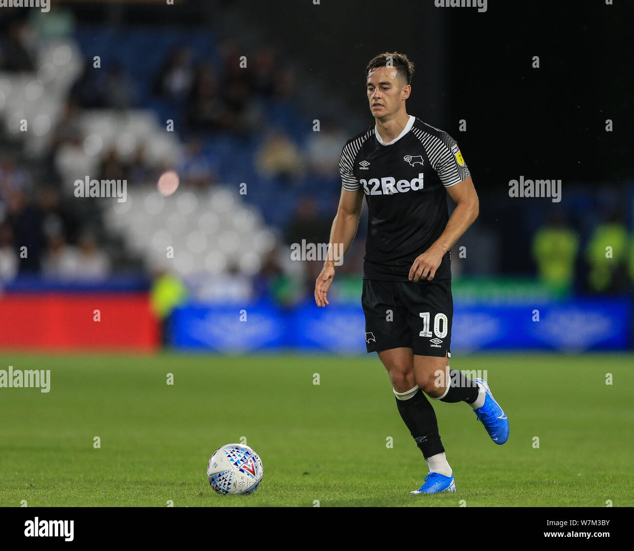 5th August 2019, John Smiths Stadium, Huddersfield England; Sky Bet Championship, Huddersfield Town vs Derby County ; Tom Lawrence (10) of Derby County during the game  Credit: Mark Cosgrove/News Images  English Football League images are subject to DataCo Licence Stock Photo