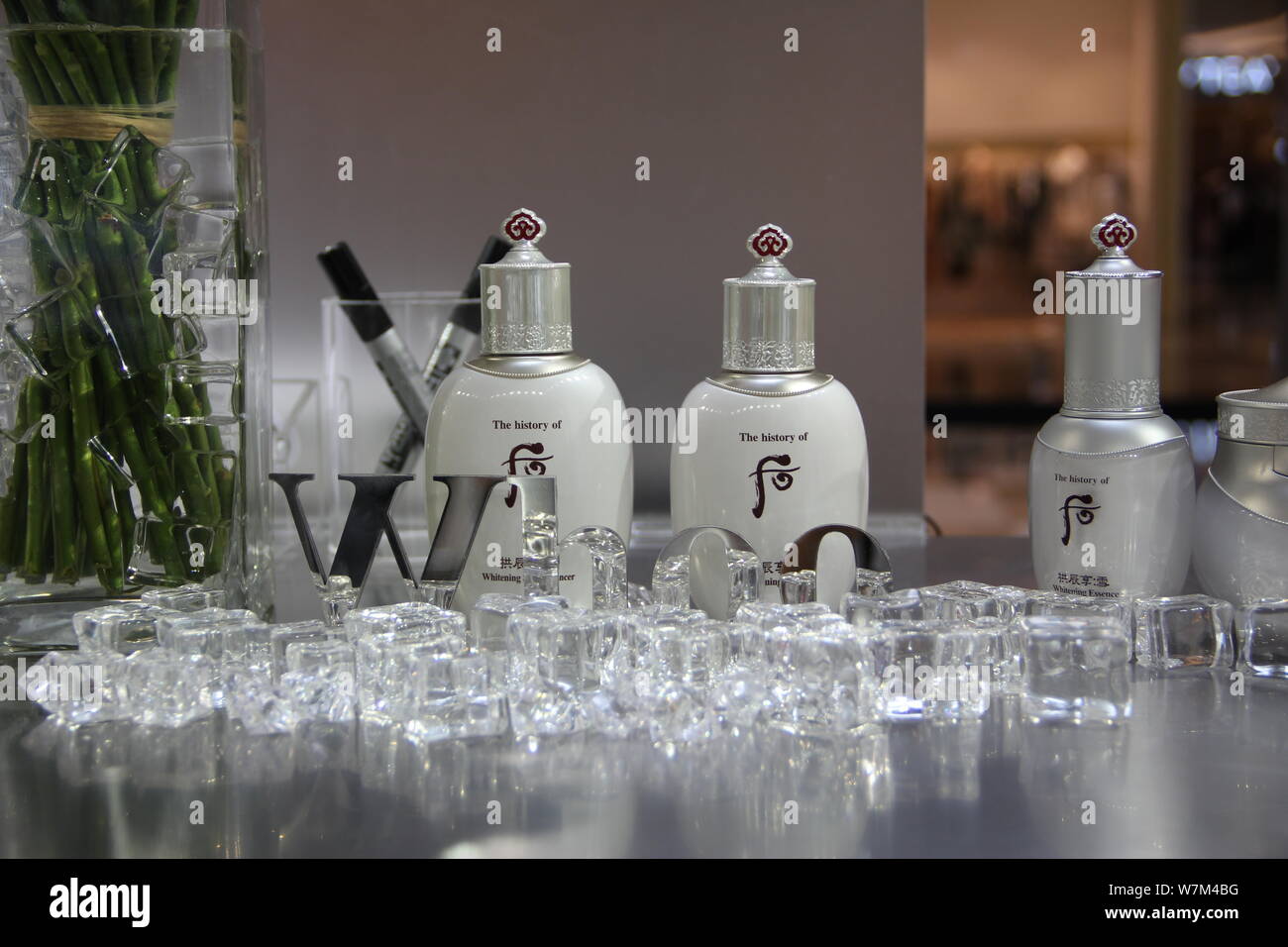Inside view of a pop up retail of South Korean skincare and