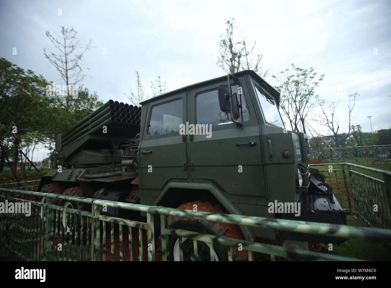 A Type 81 self-propelled 122 mm multiple rocket launcher (SPMRL) of Chinese PLA's (Peoples Liberation Army) Air Force is on display at a military them Stock Photo