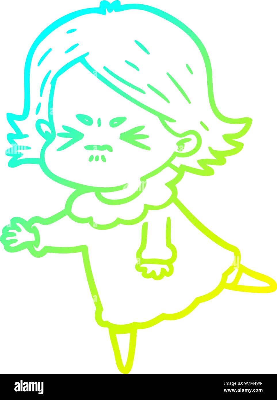 cold gradient line drawing of a cartoon angry woman Stock Vector Image ...