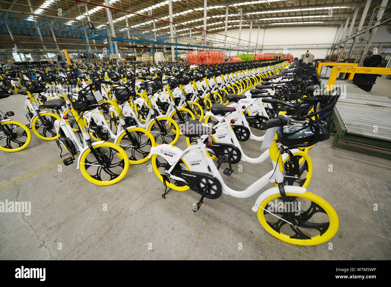 Smart Shared Bikes Of Chinese Bicycle Maker Forever Are Lined Up At A