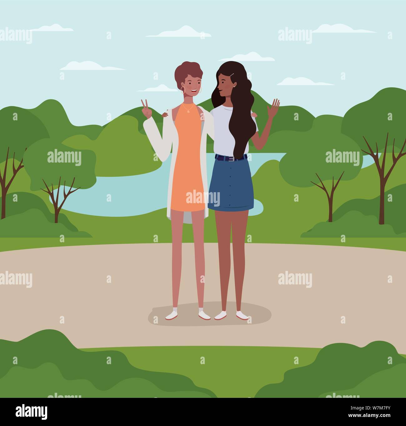 young interracial girls couple in the camp Stock Vector Image & Art - Alamy