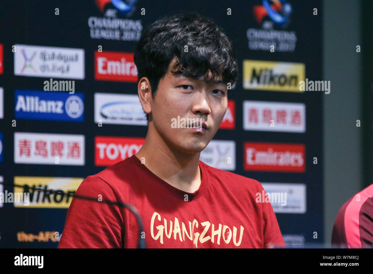 Kim Young-gwon of Guangzhou Evergrande Taobao attends a press conference ahead of the first quarter-final match of the 2017 AFC Champions League again Stock Photo