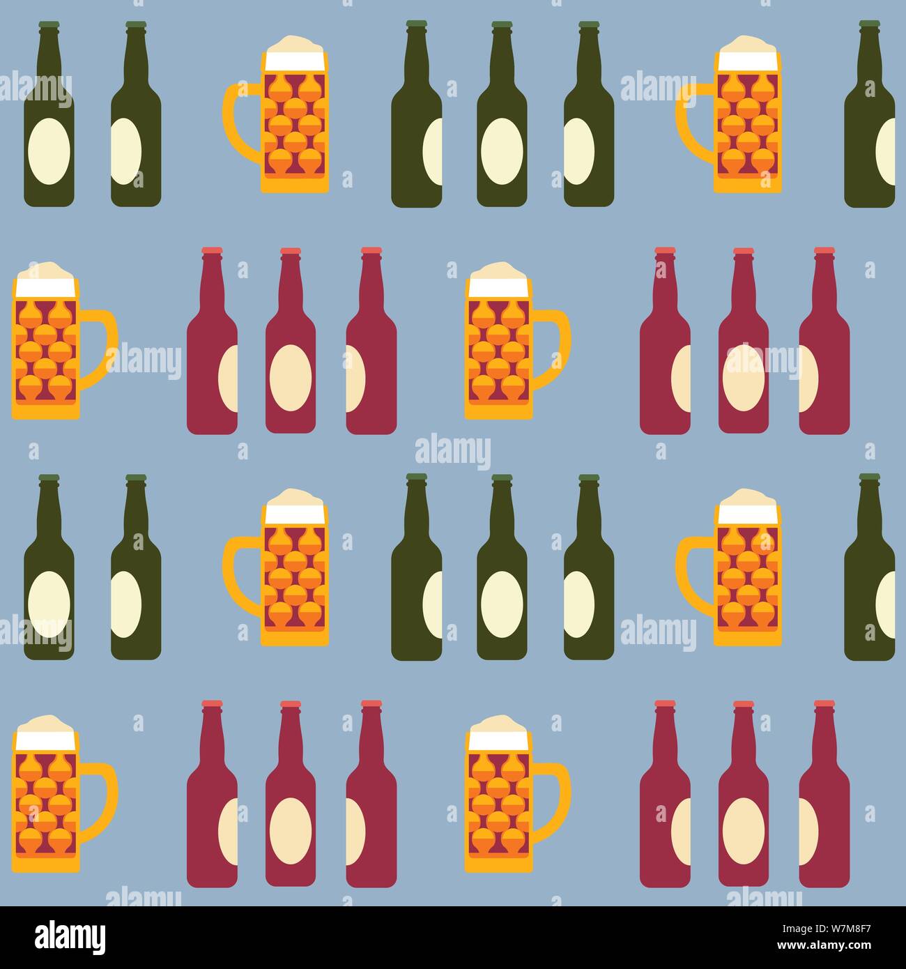 Beer Fest hand drawn flat color vector seamless pattern Stock Vector