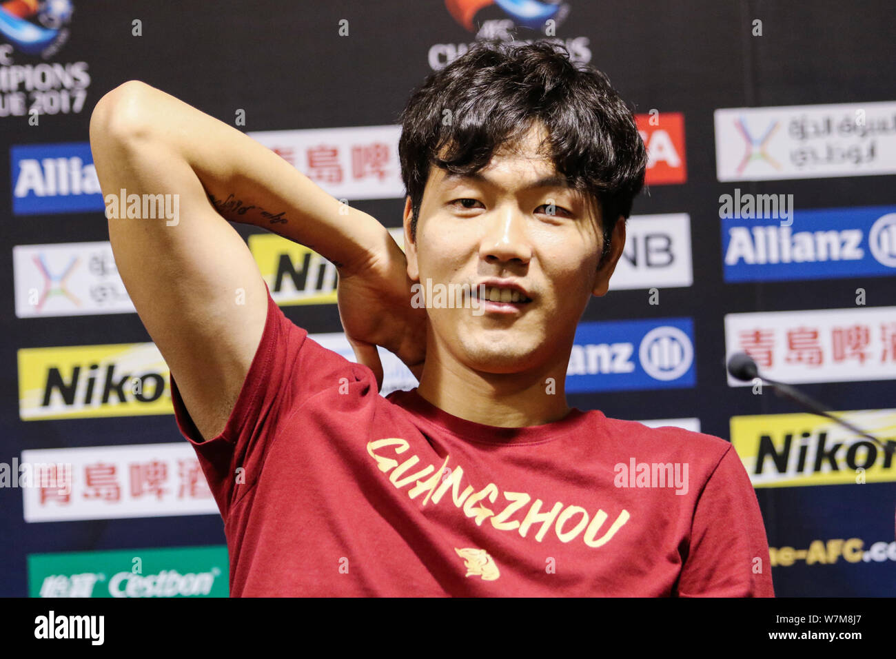 Kim Young-gwon of Guangzhou Evergrande Taobao attends a press conference ahead of the first quarter-final match of the 2017 AFC Champions League again Stock Photo