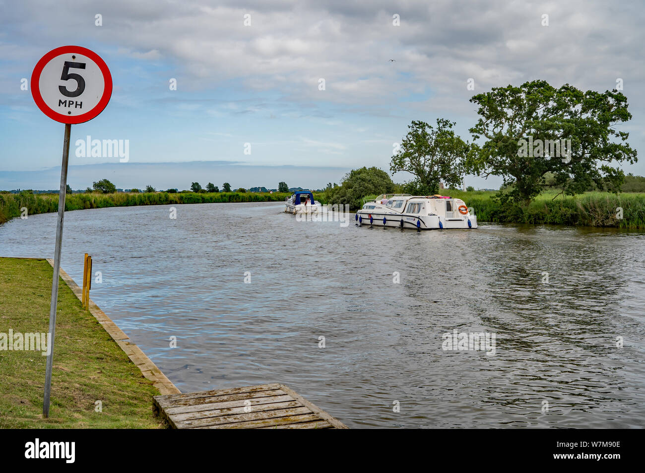 A 5mph speed limit sign on the bank of the River Bure in Horning. Speed