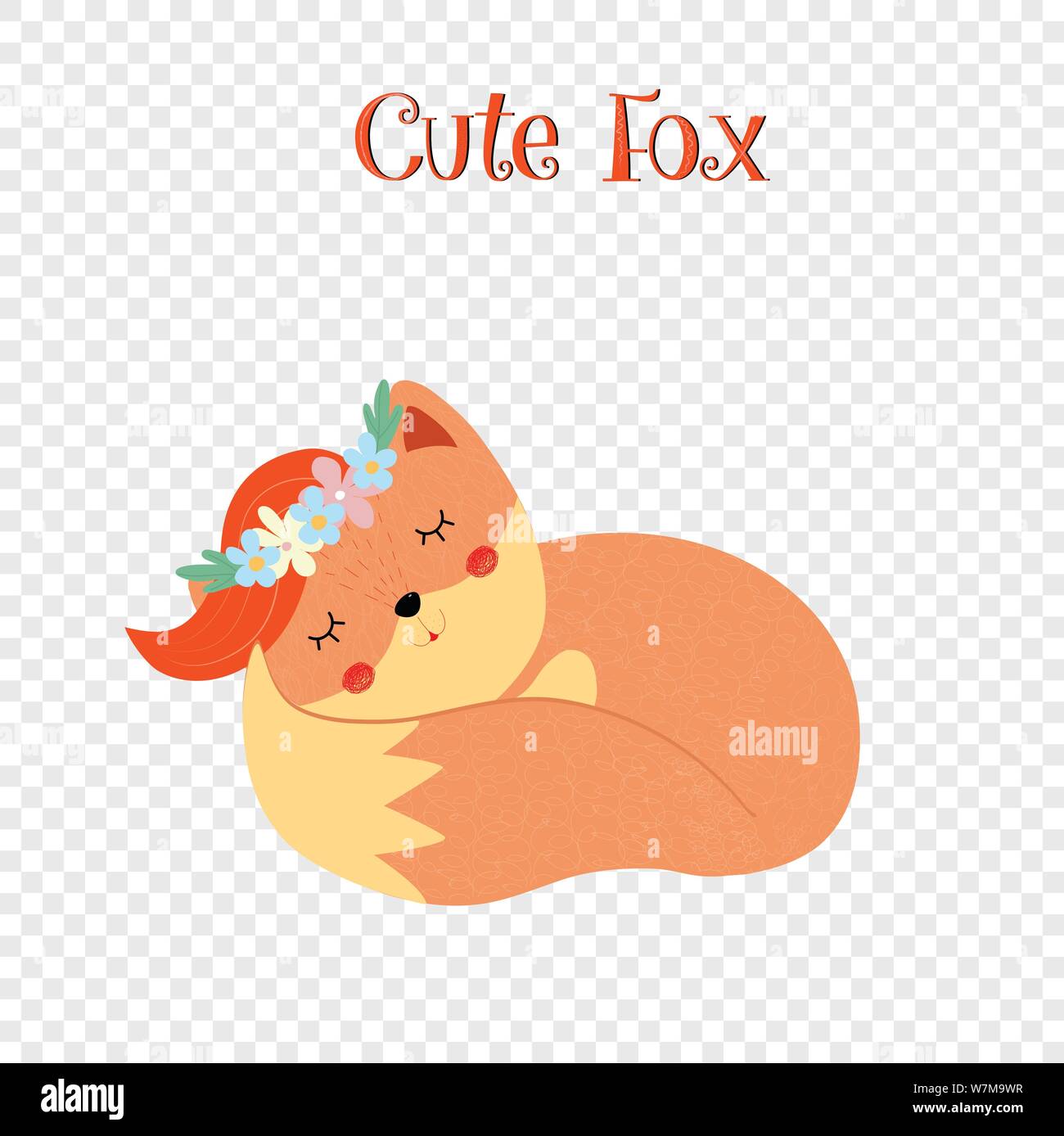 Cute fox in floral wreath sleeping isolated icon Stock Vector Image ...