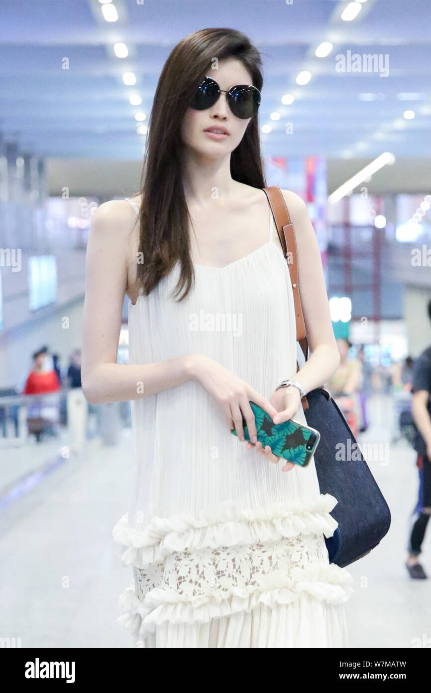 Chinese model He Sui is pictured at the Beijing Capital International