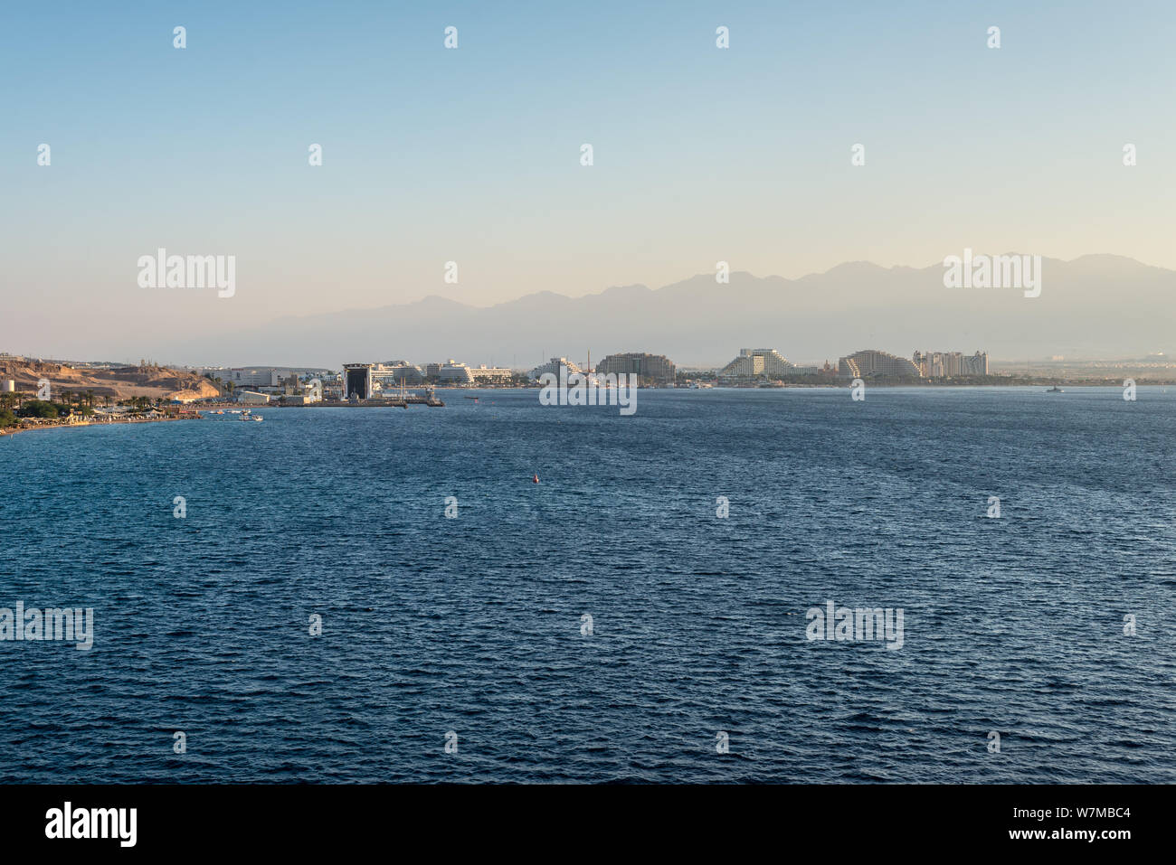 Eilat, Israel - November 7, 2017:  Panoramic view from cargo port on Eilat city - famous tourist and resort place in Israel. Stock Photo