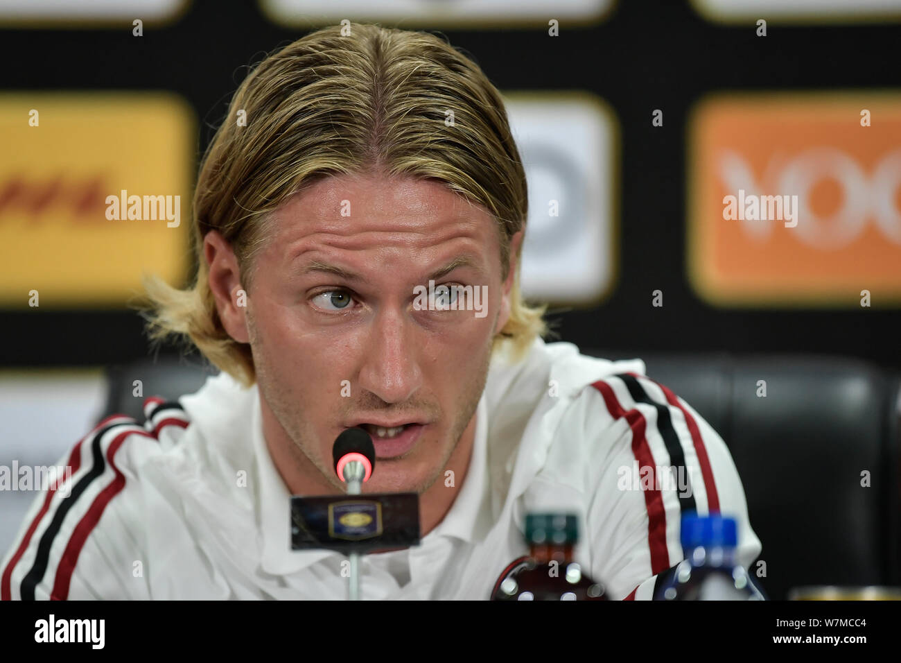 Italian football player Ignazio Abate attends a press conference for the Shenzhen match of the 2017 International Champions Cup China against FC Bayer Stock Photo