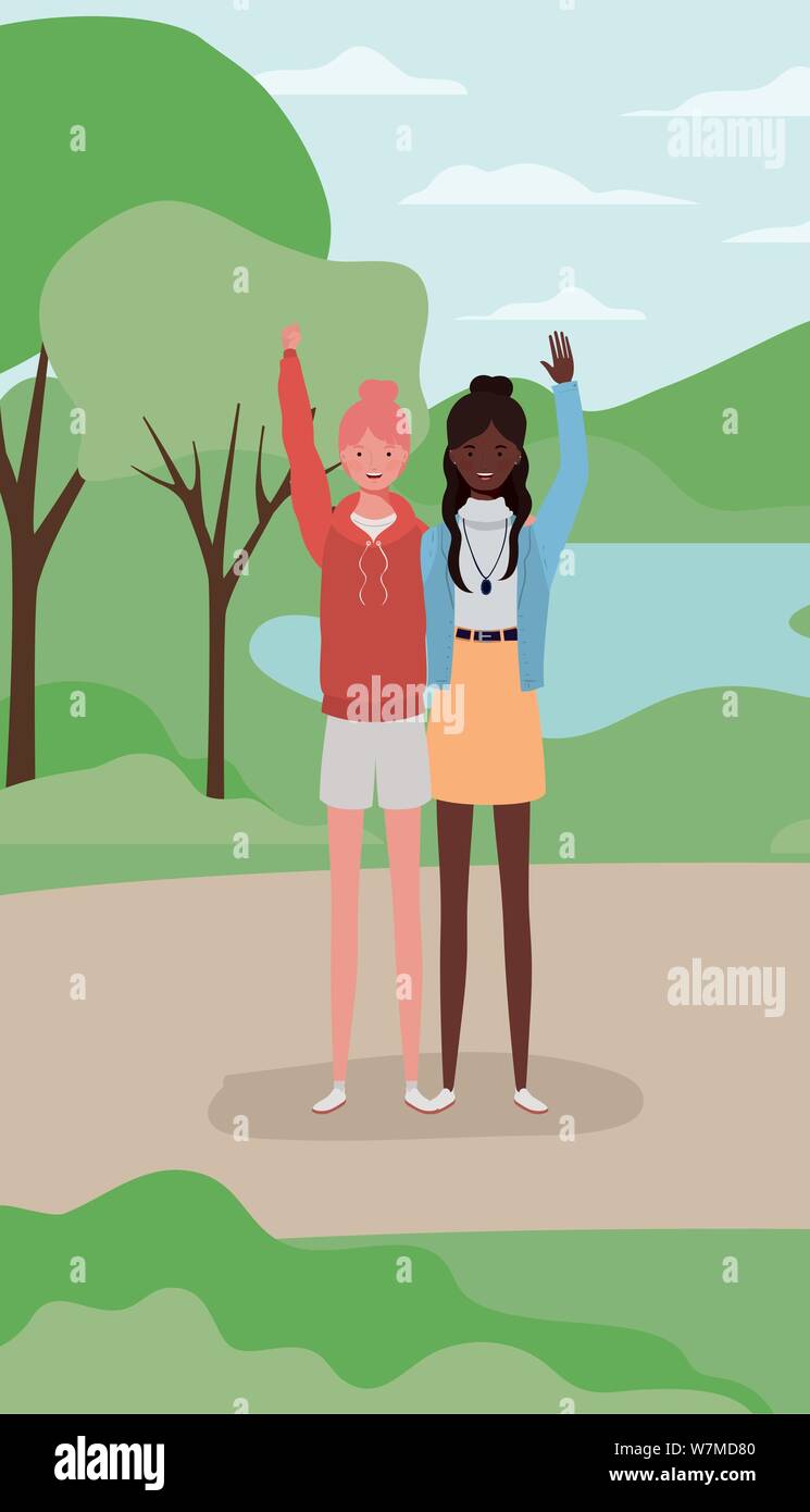 young interracial girls couple in the camp Stock Vector Image & Art - Alamy