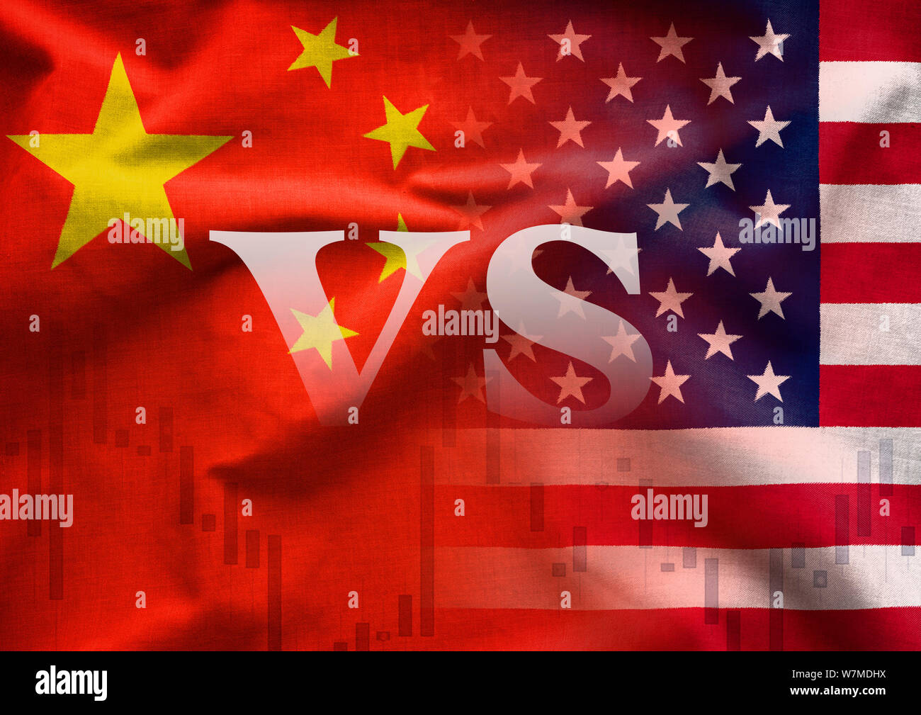 America versus China commercial trade war concept with the text VS