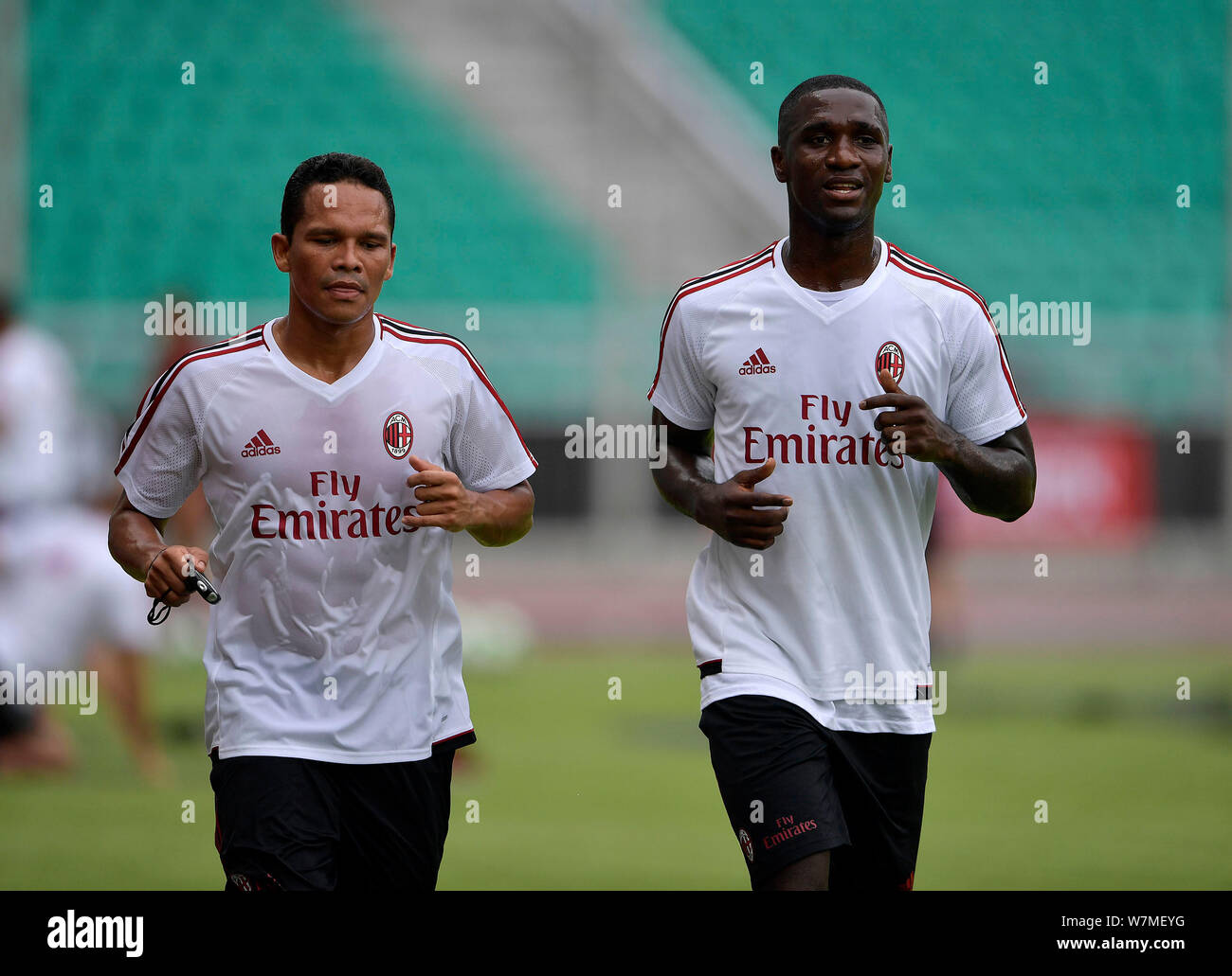 Carlos Bacca, left, and Cristian Zapata of AC Milan take part in a training session for the 2017 International Champions Cup football match against Bo Stock Photo
