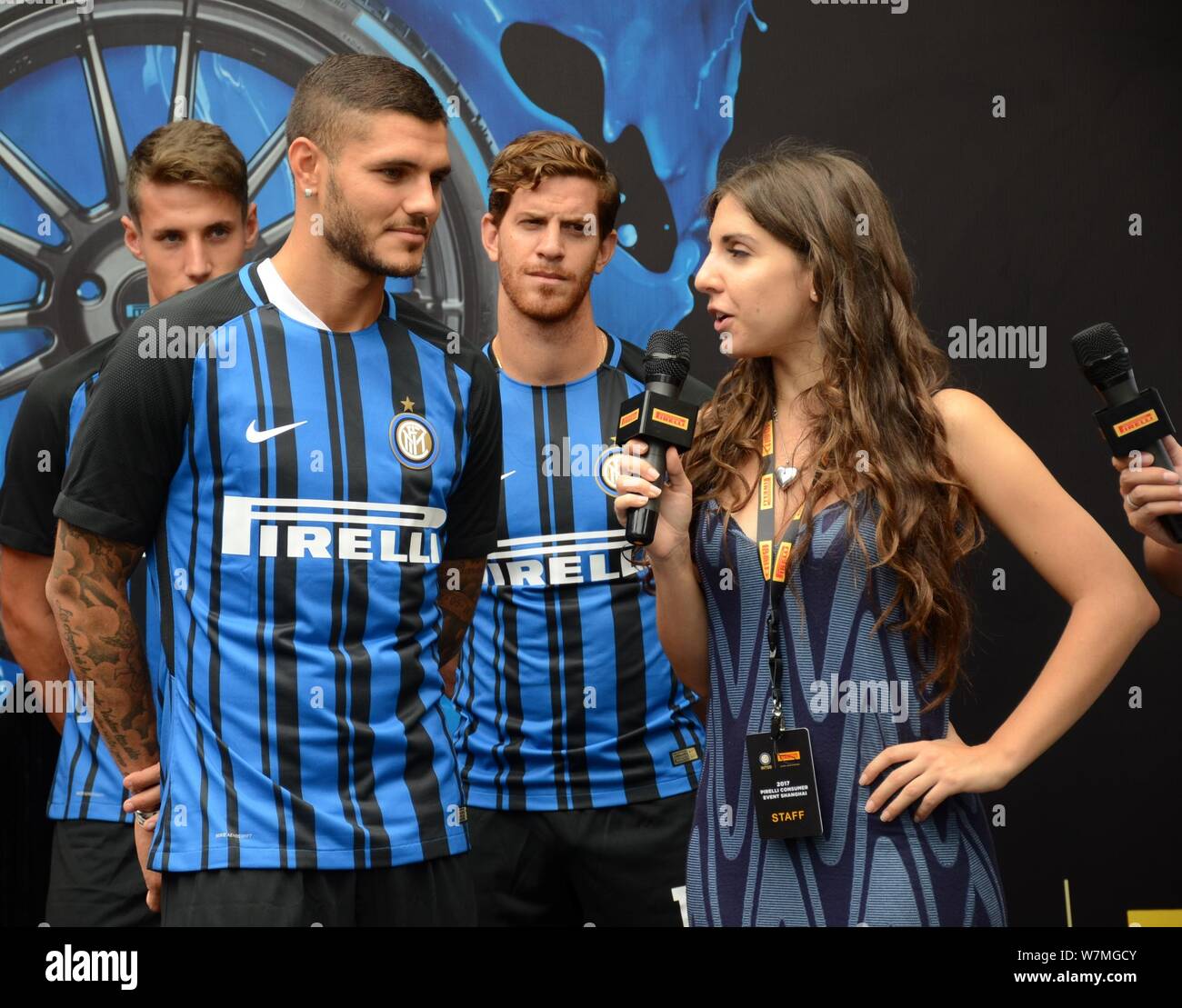 Mauro Icardi of Inter Milan, left, attends a promotional event for Pirelli  in Shanghai, China, 22 July 2017 Stock Photo - Alamy