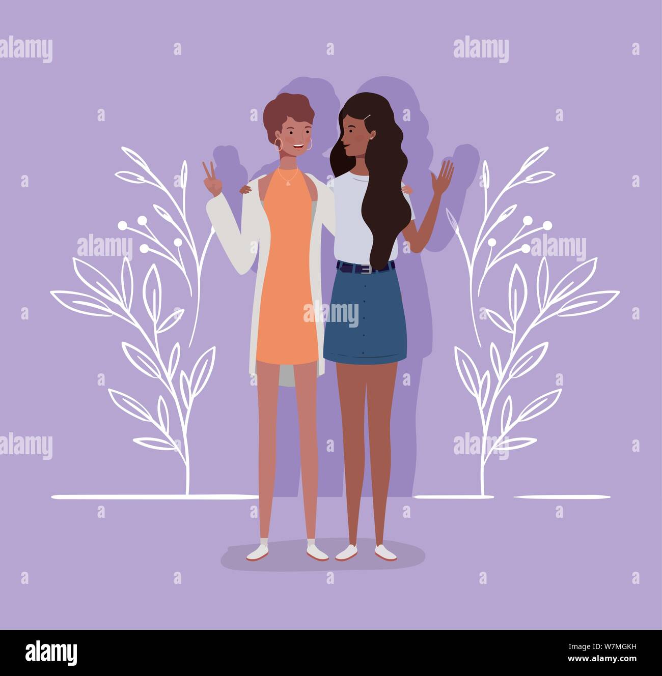 young interracial girls couple characters Stock Vector Image & Art - Alamy