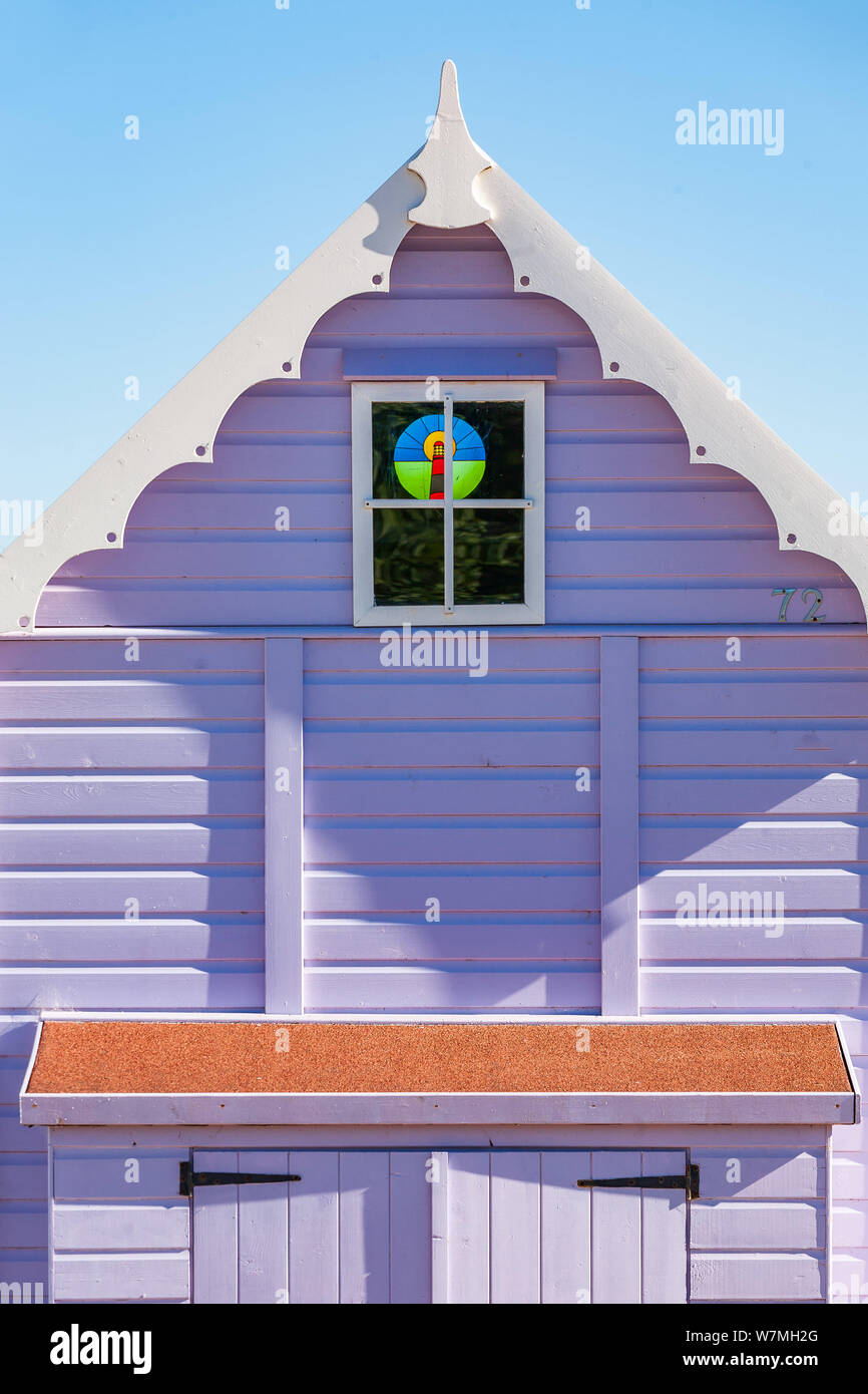 Beach huts in West Mersea on the Sea View Holiday Park, Essex Stock