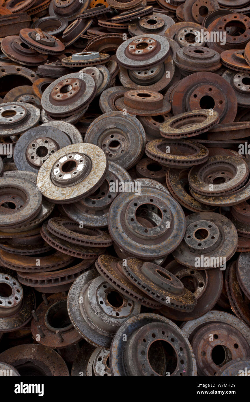 Large pile of old brake parts, Recycling center, Ithaca, New York, USA