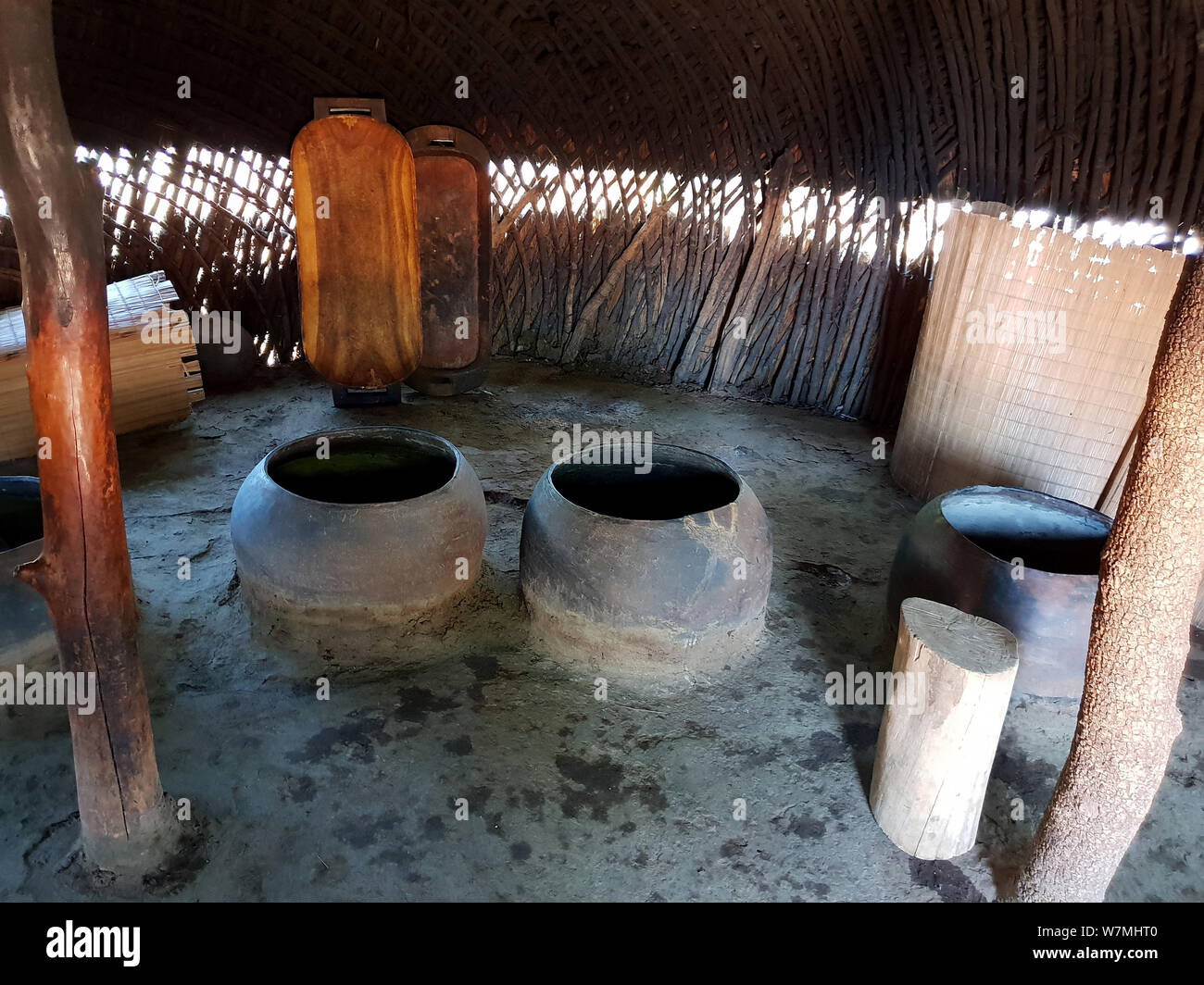 Zulu kitchen at Shakaland Zulu Cultural Village, Eshowe, Kwazulu Natal, South Africa Stock Photo
