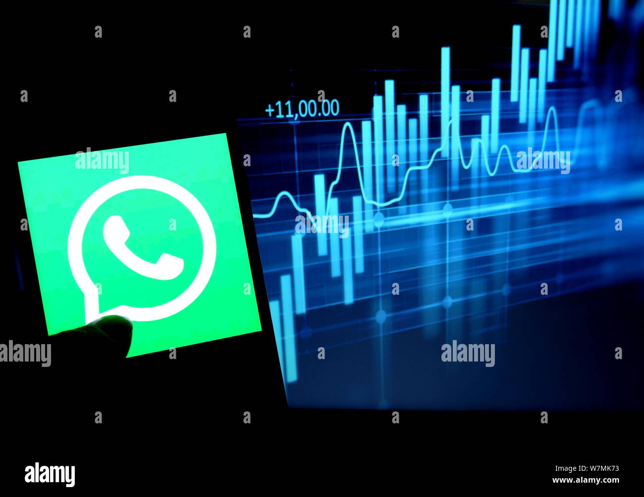 India. 6th Aug, 2019. In this photo illustration the popular social media application Whatsapp logo seen displayed on a smartphone. Credit: Avishek Das/SOPA Images/ZUMA Wire/Alamy Live News Stock Photo