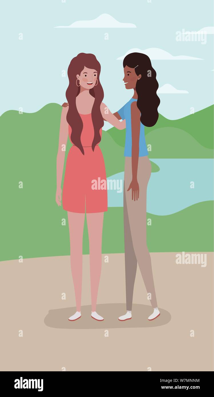 young interracial girls couple in the camp Stock Vector Image & Art - Alamy