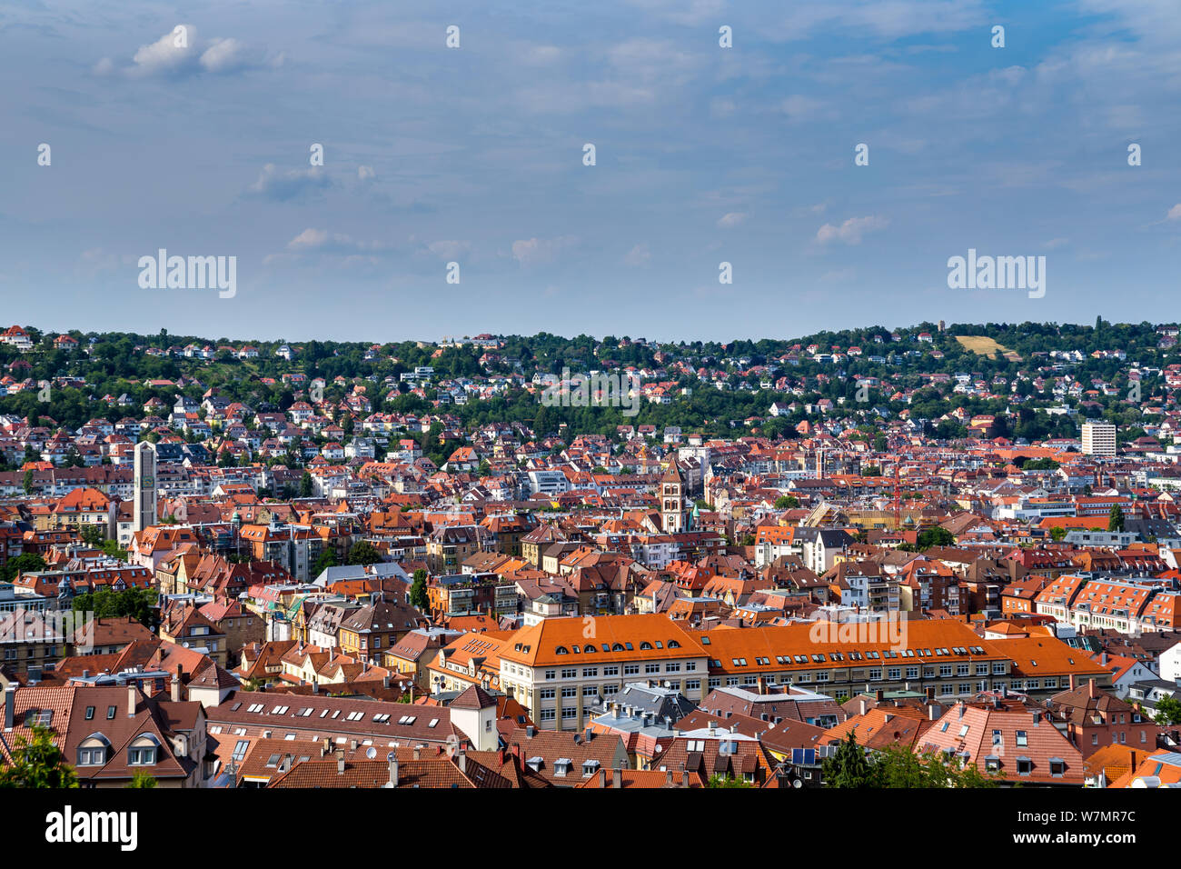Germany, Houses and churches of stuttgart city district west from above ...