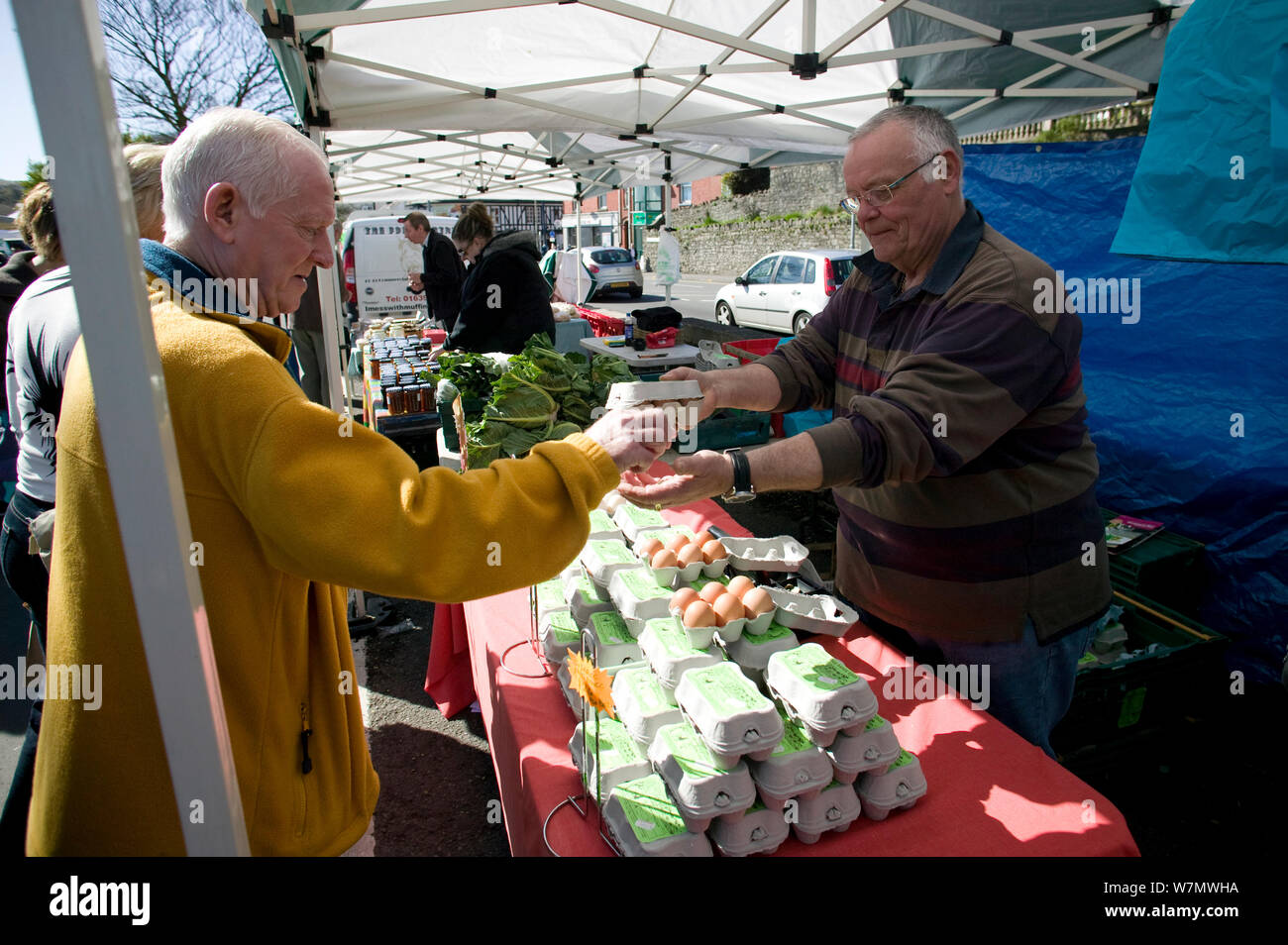 Organic eggs being sold in Oystermouth food market; selling fresh and