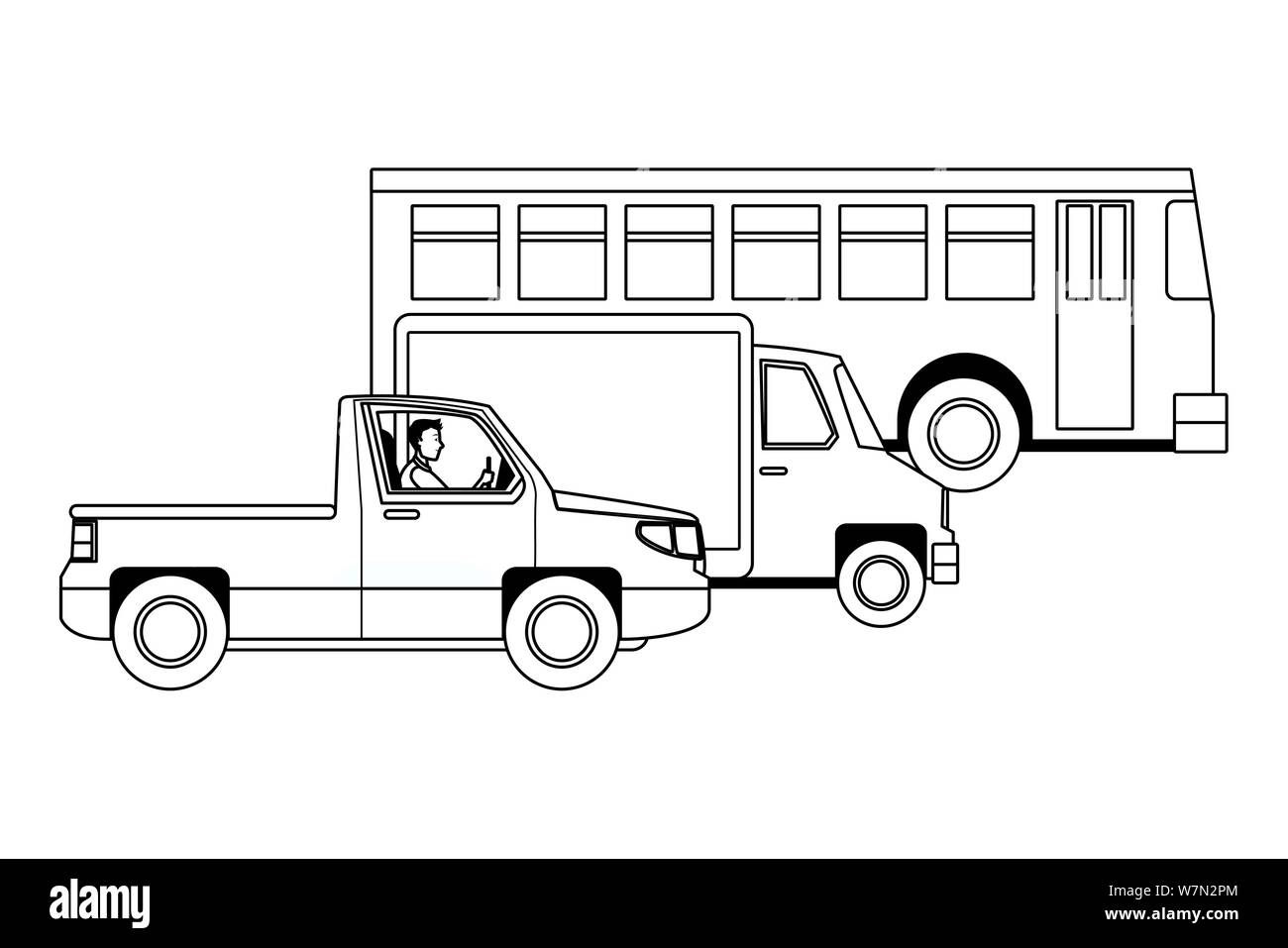 Transport and vehicles riding cartoon in black and white Stock Vector ...
