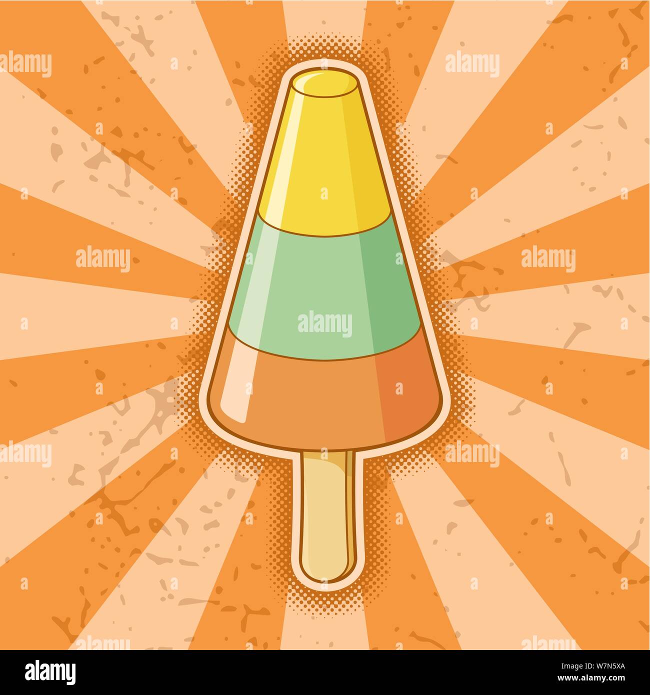 Multicolored sorbet stick icon on orange grunge background. Stock Vector