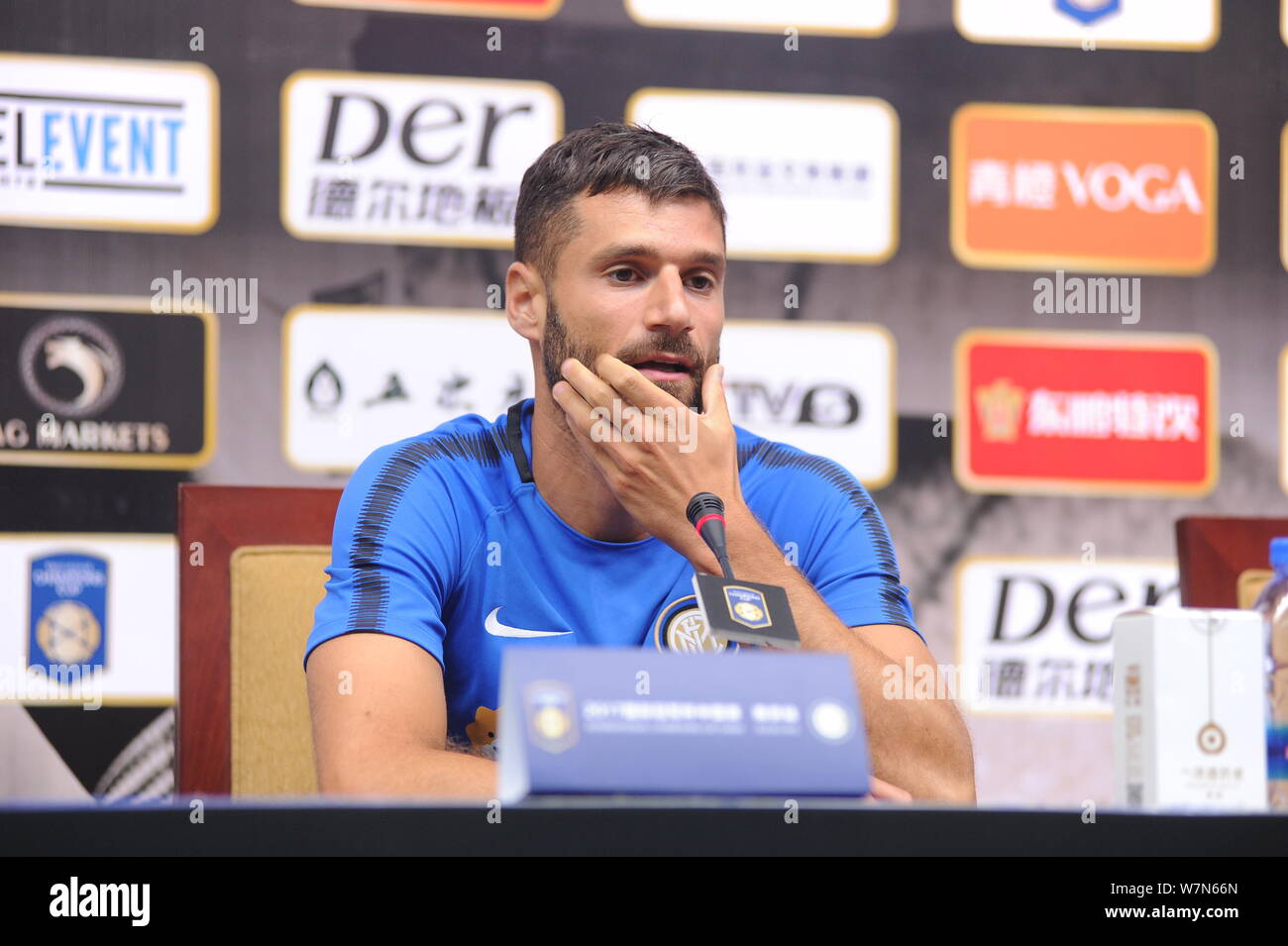 Italian professional football player Antonio Candreva of Inter Milan attends a press conference for the Nanjing match of the 2017 International Champi Stock Photo