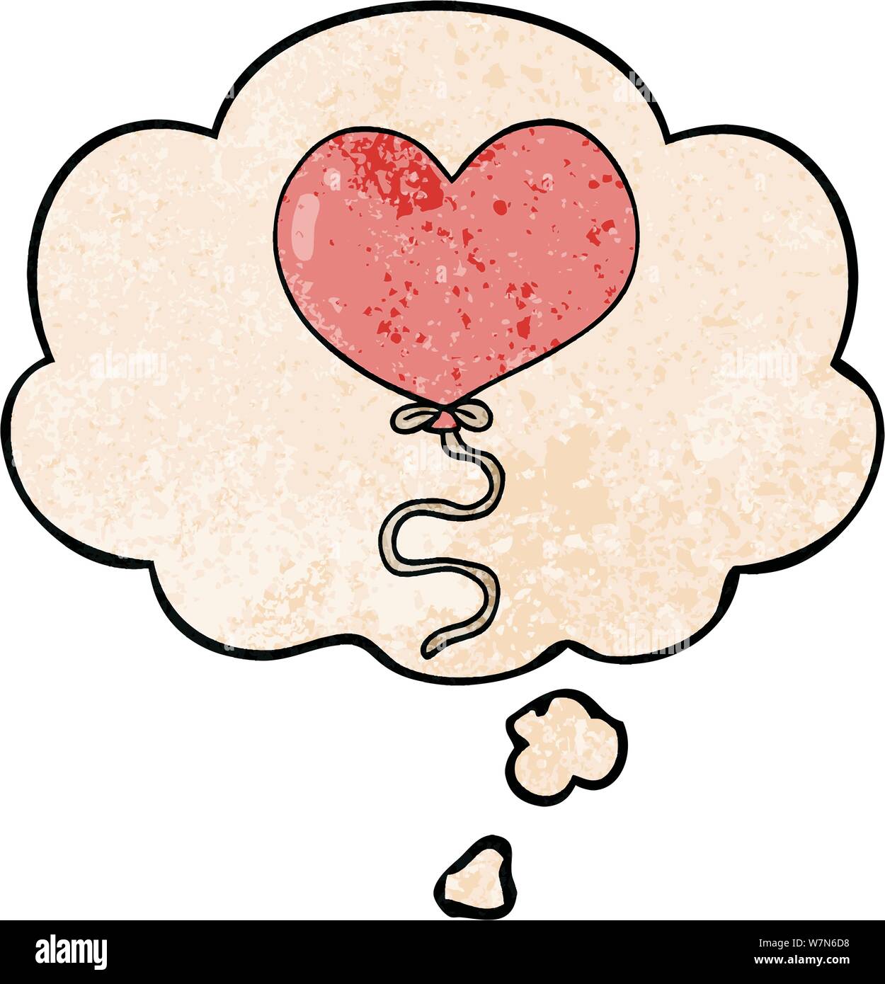 cartoon love heart balloon with thought bubble in grunge texture style ...
