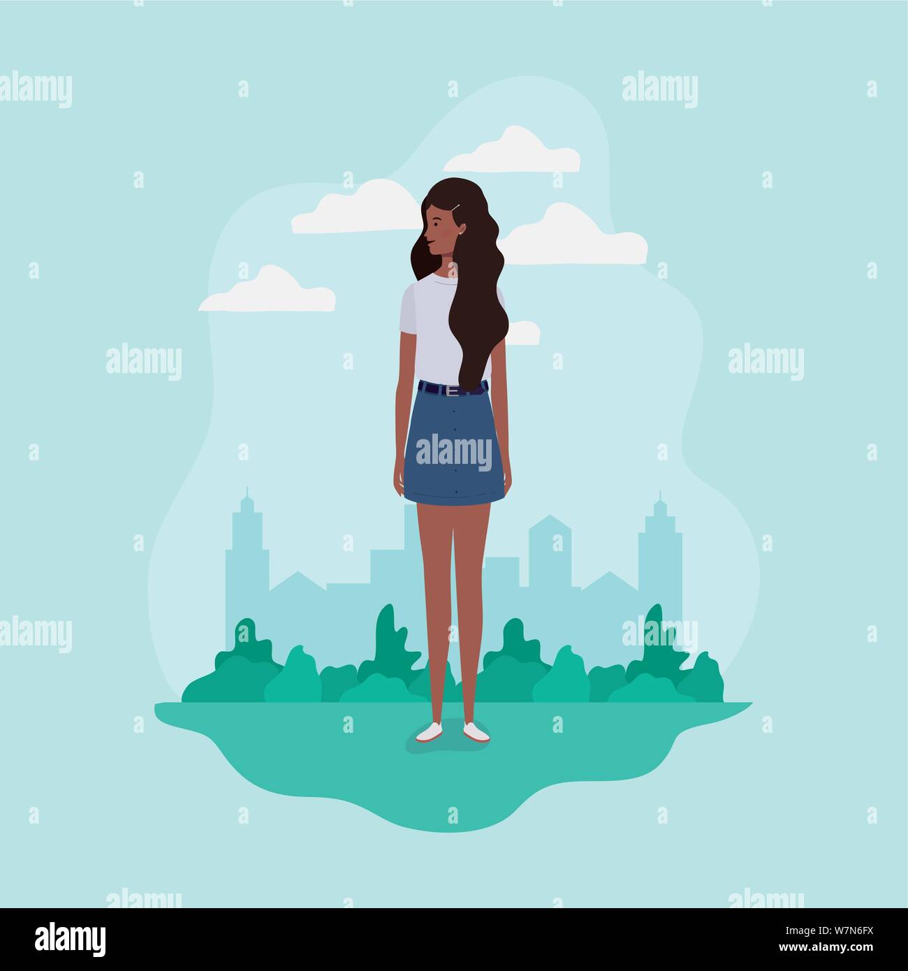 young and beautiful afro girl in the landscape character Stock Vector ...