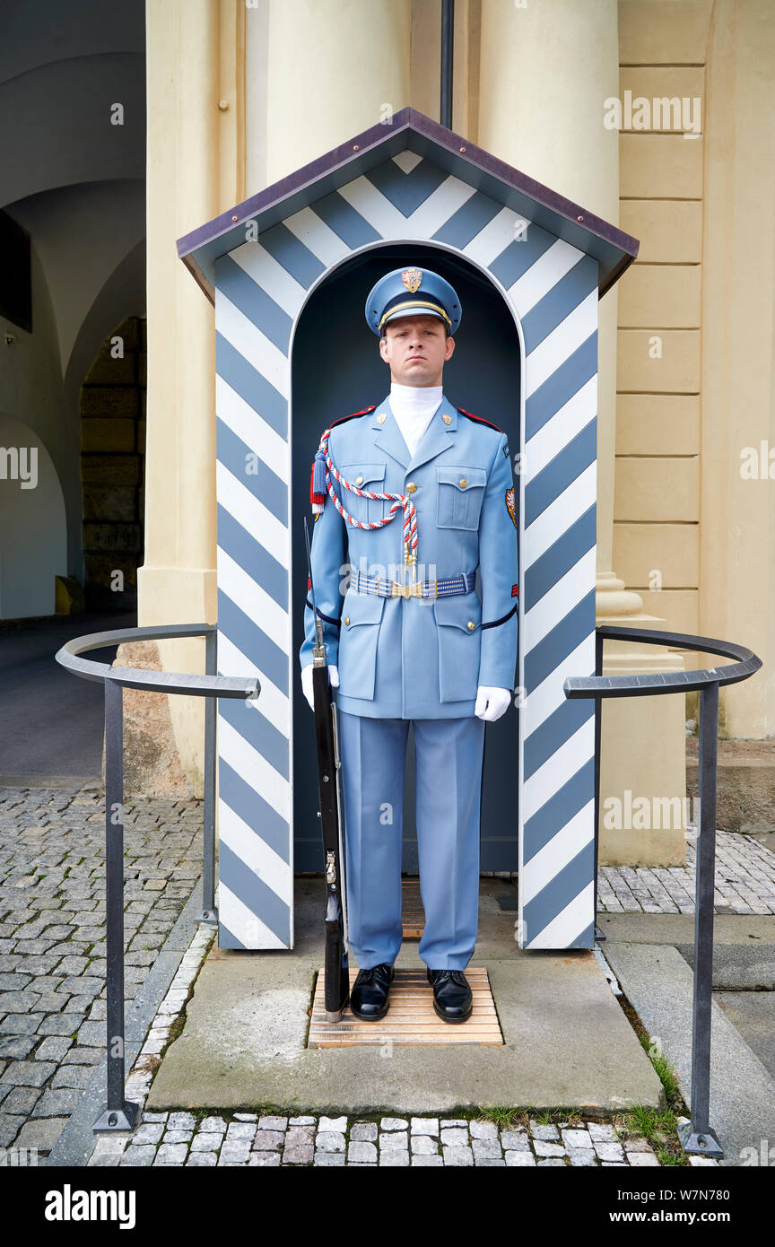 Prague Czech Republic. The guard at the entrance of the castle Stock Photo