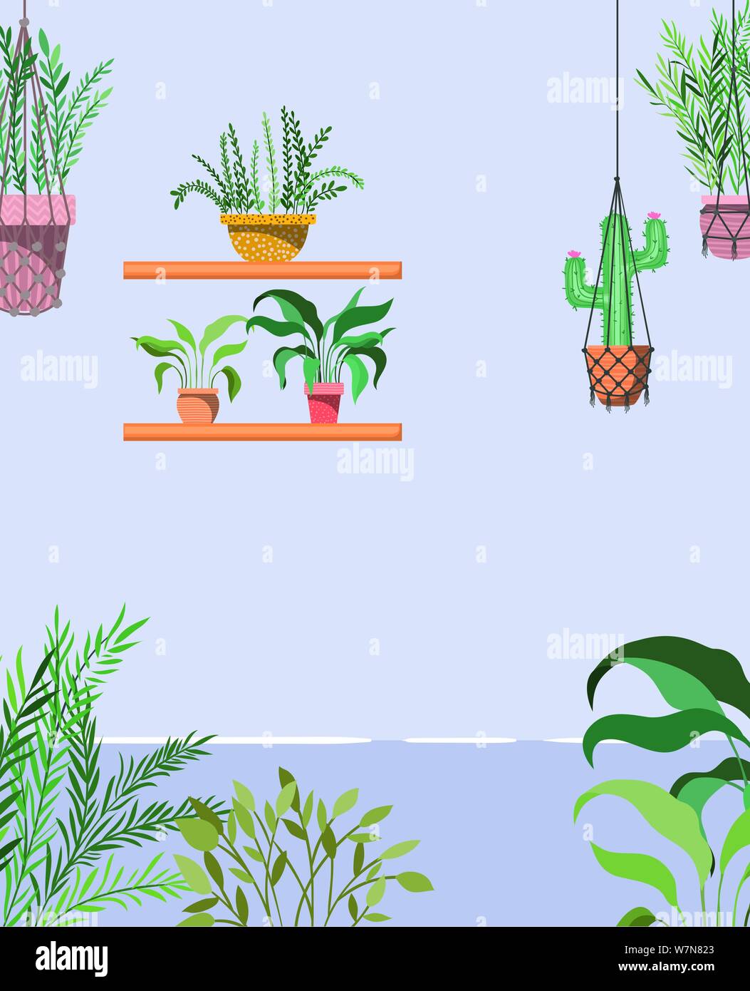 house garden with plants hanging scene Stock Vector Image & Art - Alamy