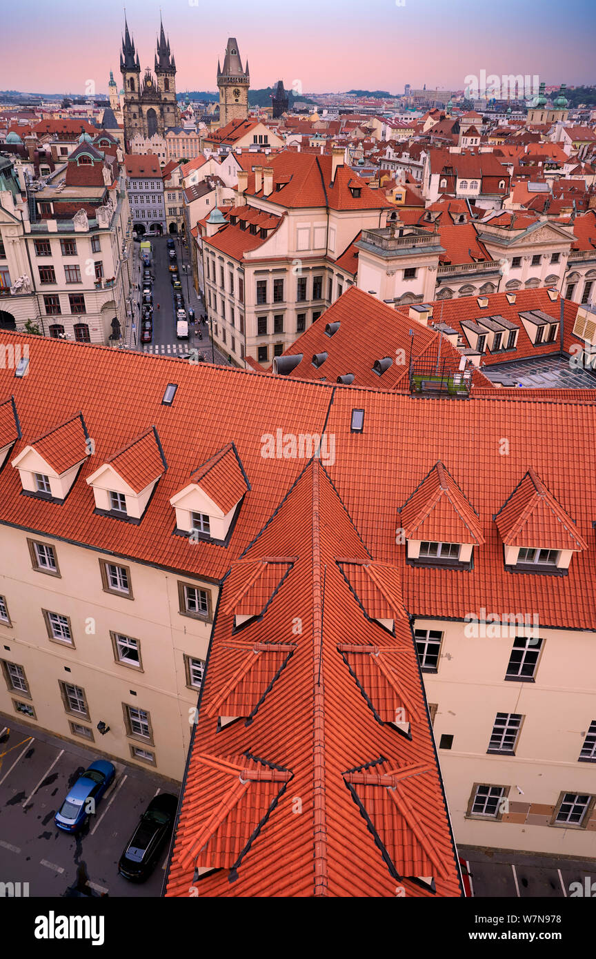 Prague Czech Republic. Aerial view of the old town at sunset Stock Photo