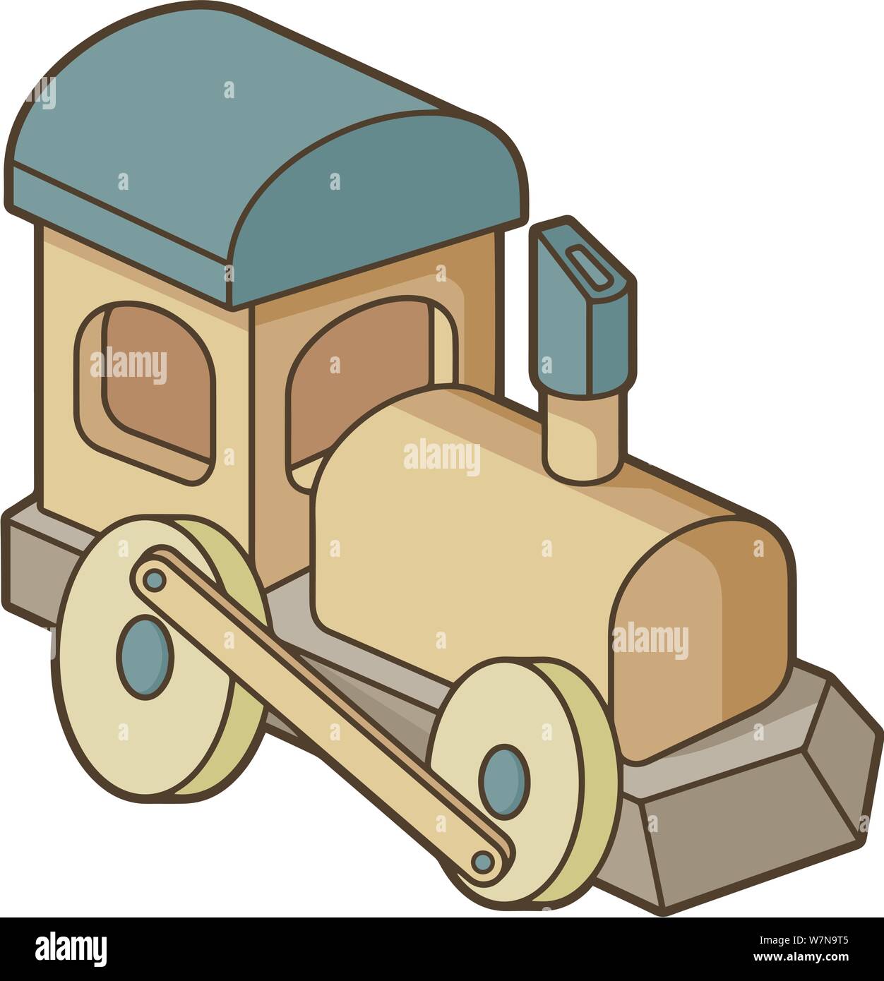 Wooden toy train icon in vintage color palette. Stock Vector