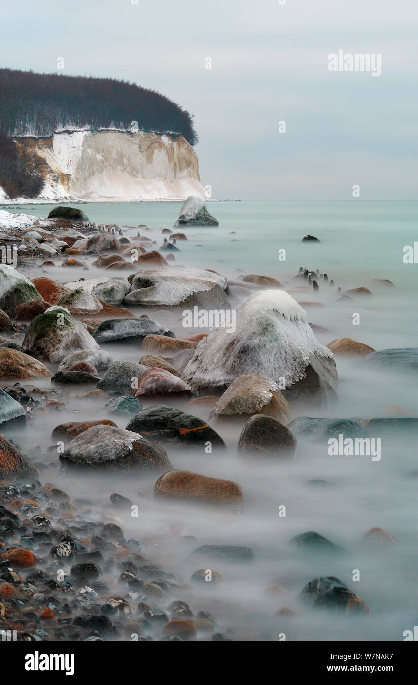 Ice covered rocks on the coast of the Baltic Sea, Jasmund National Park, Germany, December 2010 Stock Photo