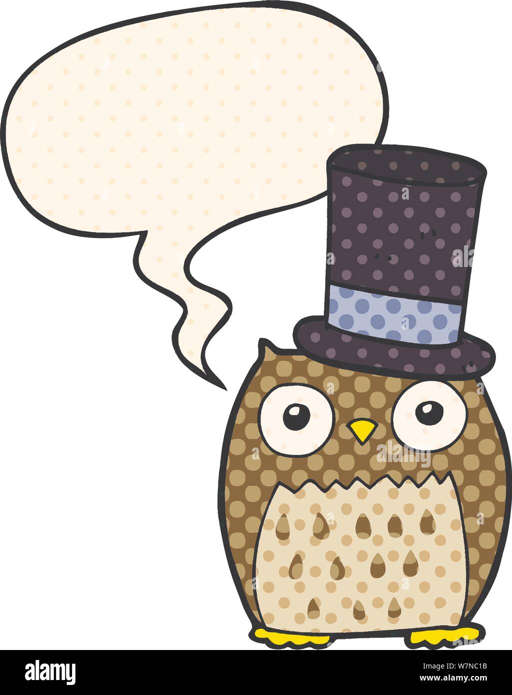 cartoon owl wearing top hat with speech bubble in comic book style ...